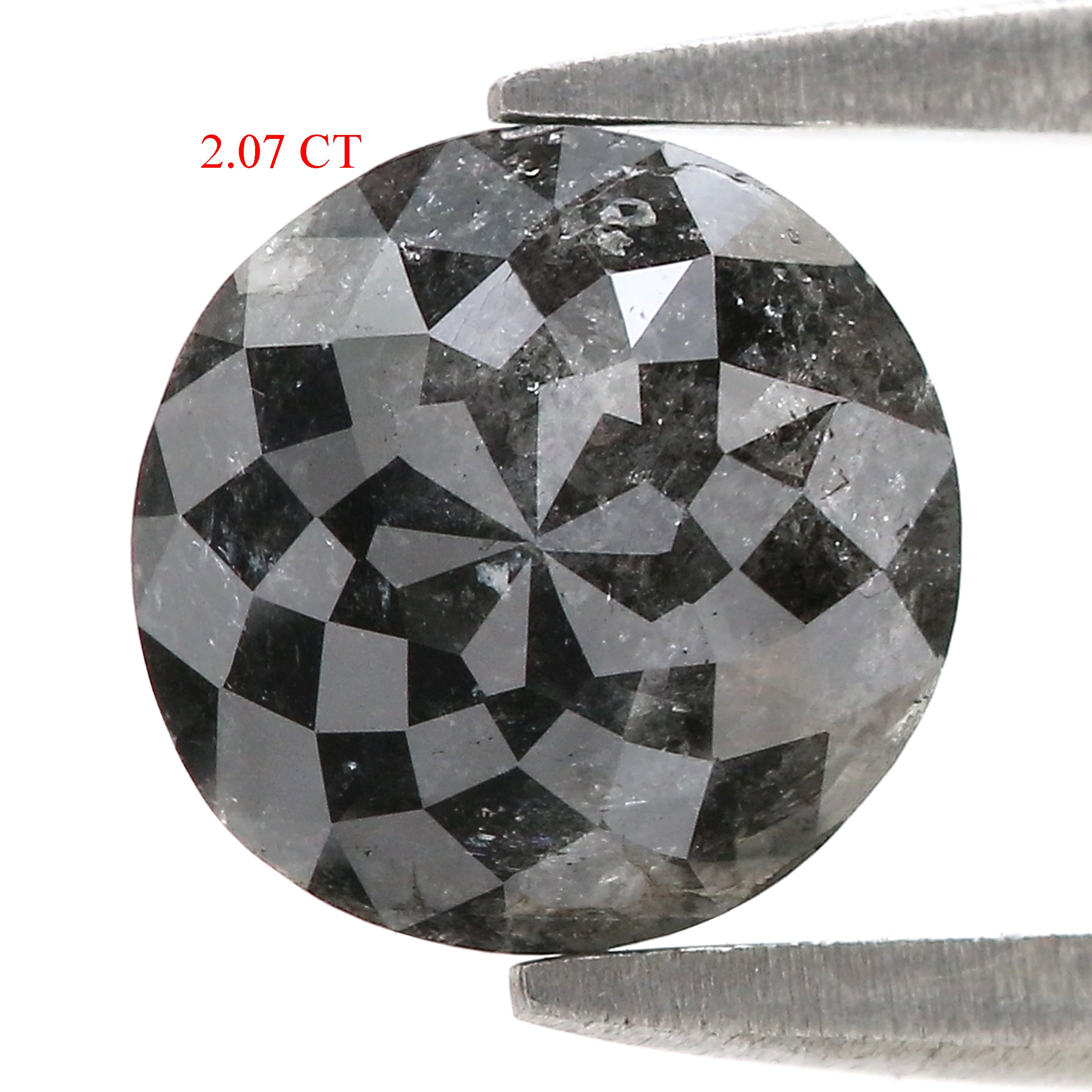 Natural Round Salt and Pepper Diamond 2.07 CT Loose Rose Cut Black Grey Stone 7.60 MM Rustic Diamond For Custom Engagement Ring L3684