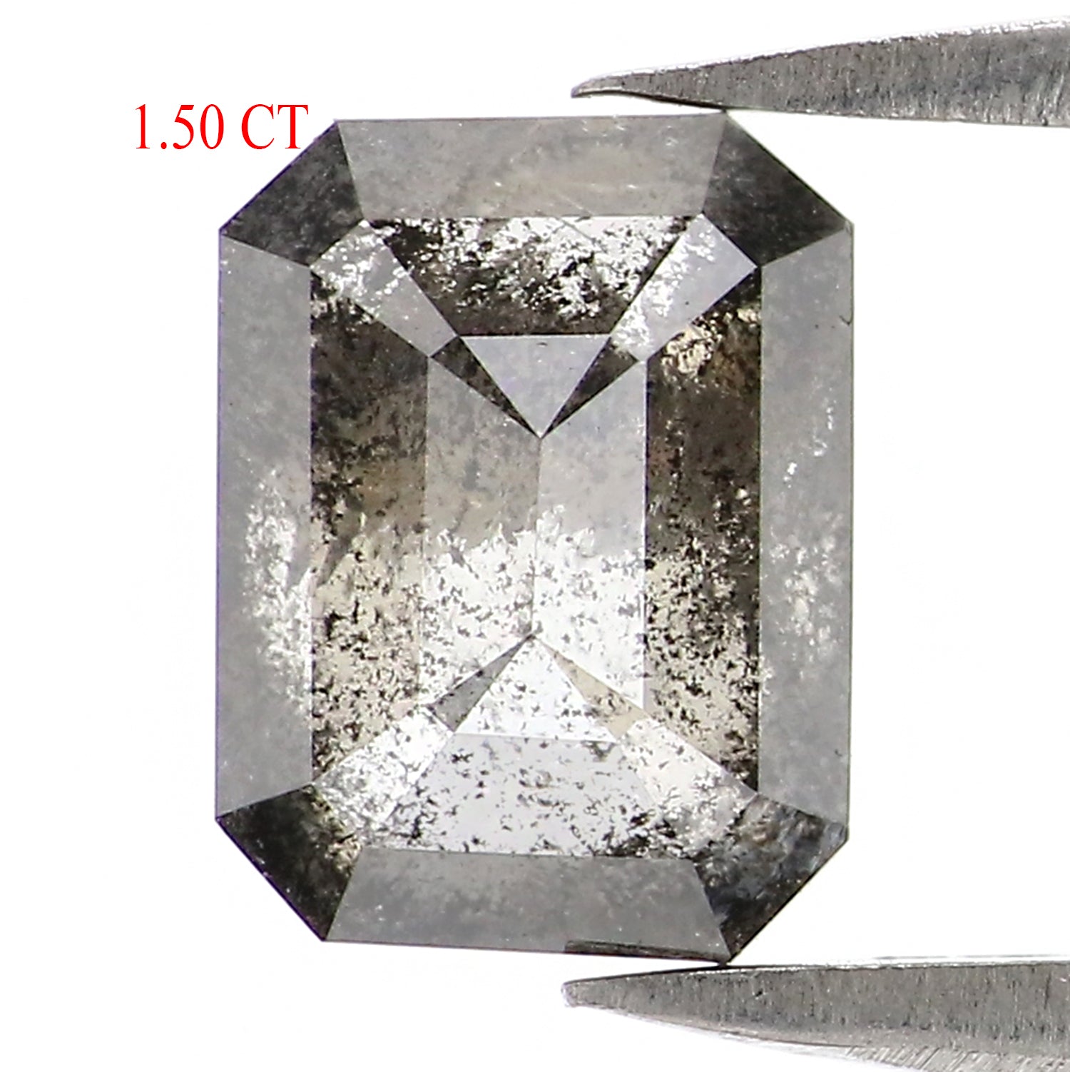 1.50 CT Natural Loose Emerald Shape Diamond Salt And Pepper Emerald Shape Diamond 7.55 MM Black Grey Color Emerald Rose Cut Diamond LQ2973