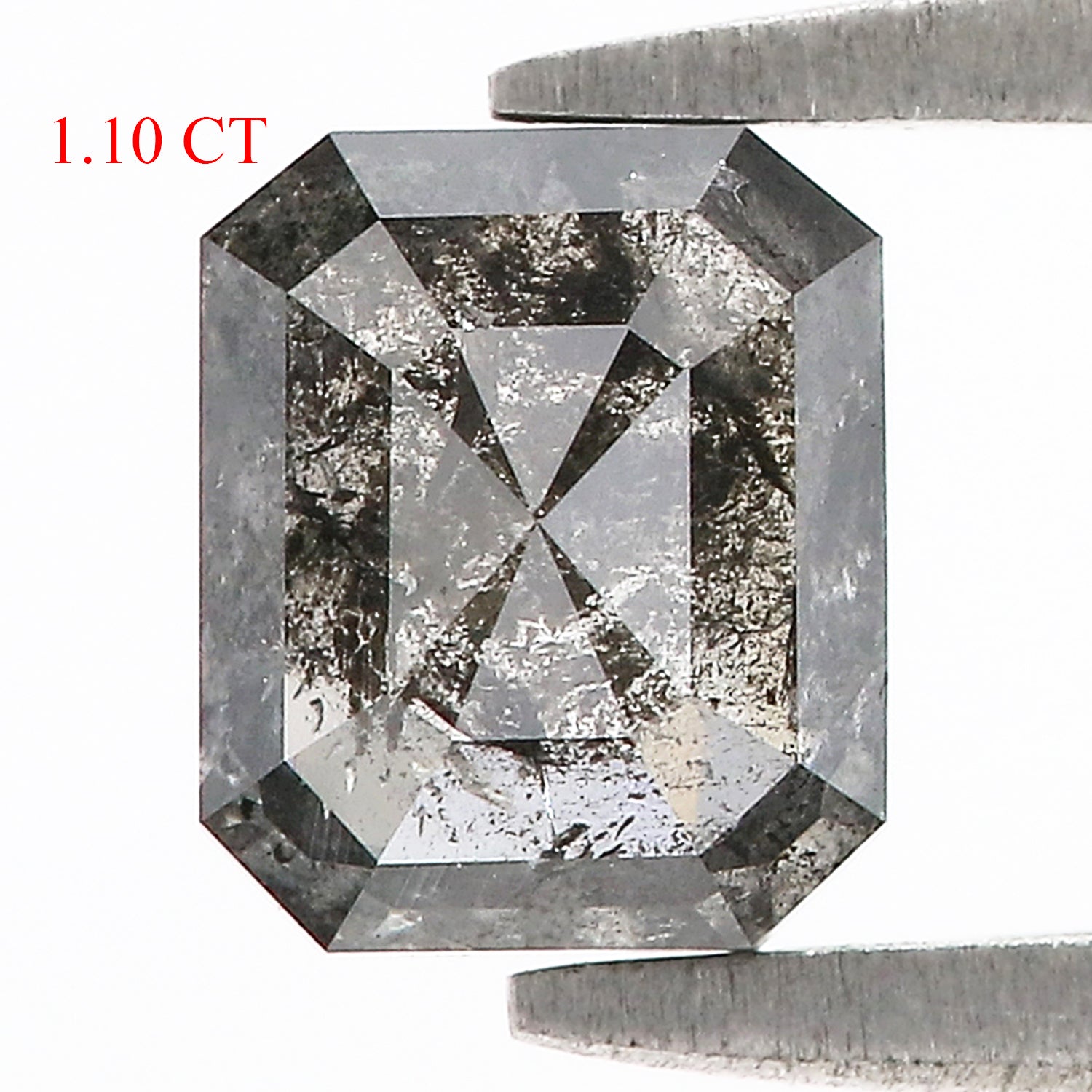 1.10 CT Natural Loose Emerald Shape Diamond Salt And Pepper Emerald Shape Diamond 6.50 MM Black Grey Color Emerald Rose Cut Diamond QL974