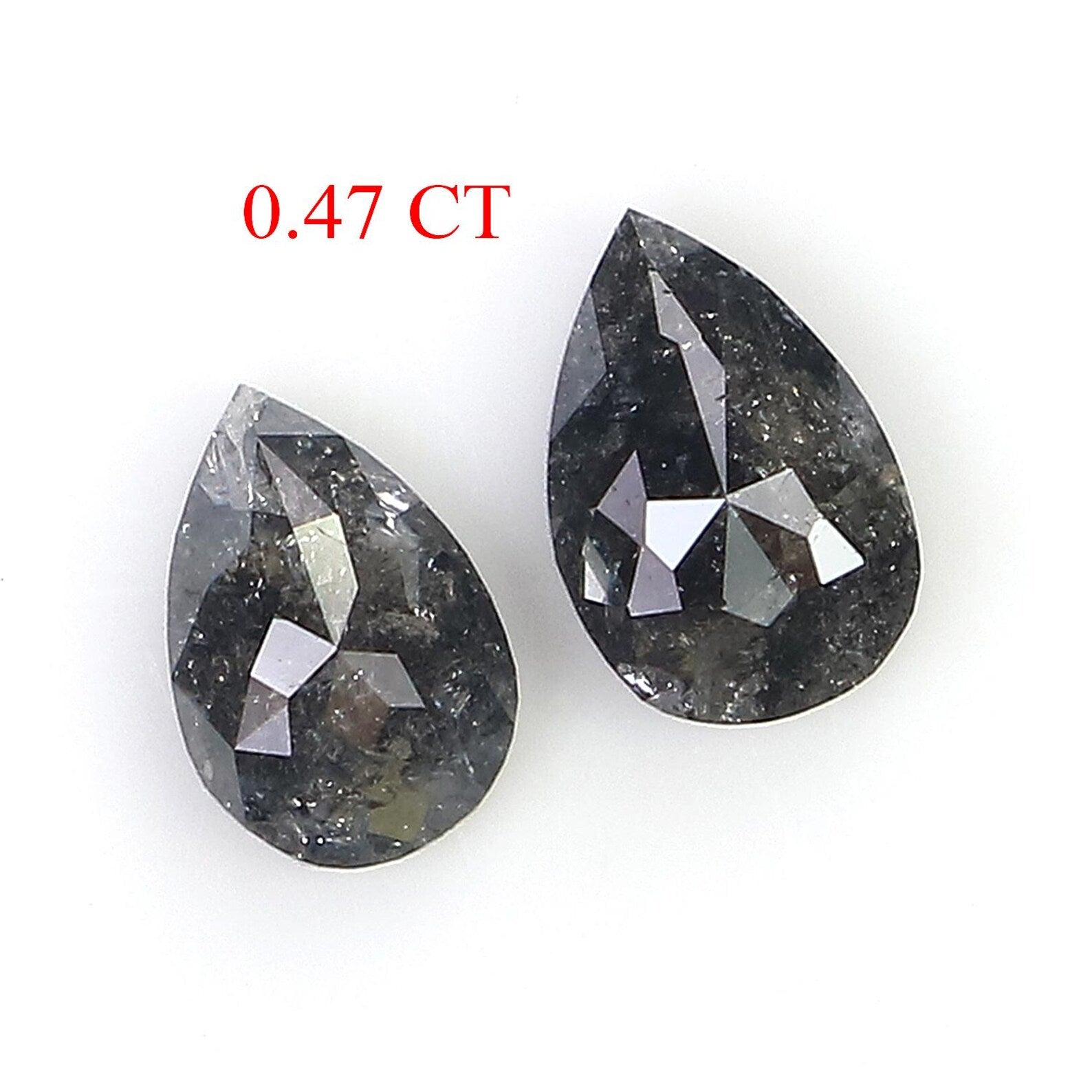 0.47 CT Natural Loose Pear Cut Pair Diamond Salt And Pepper Pear Shape Diamond 4.75 MM Natural Black Grey Color Pear Rose Cut Diamond QN942
