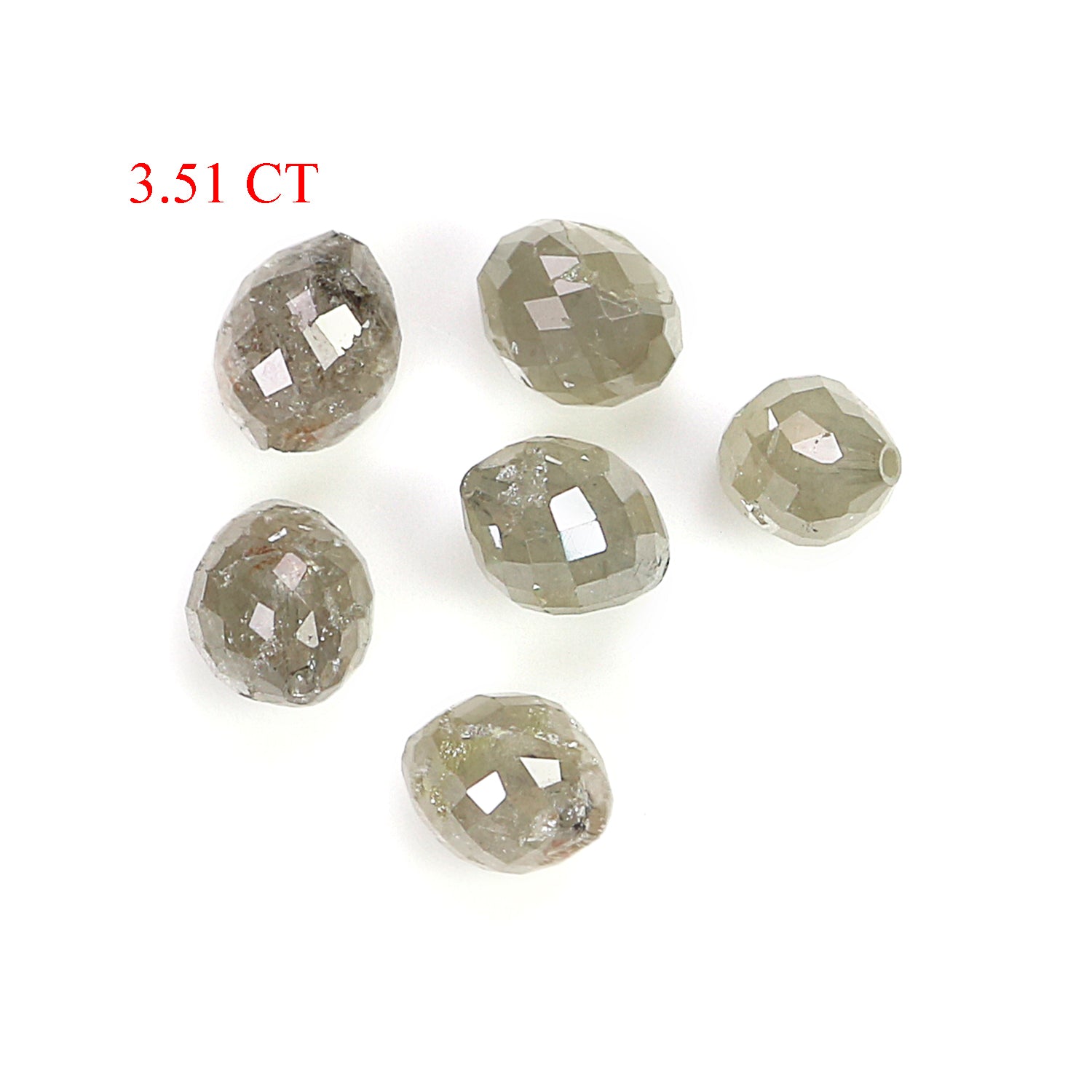 Natural Loose Egg Shape Bead Gray Color Diamond 3.51 CT 4.40 MM Bead Shape Rose Cut Diamond N1786