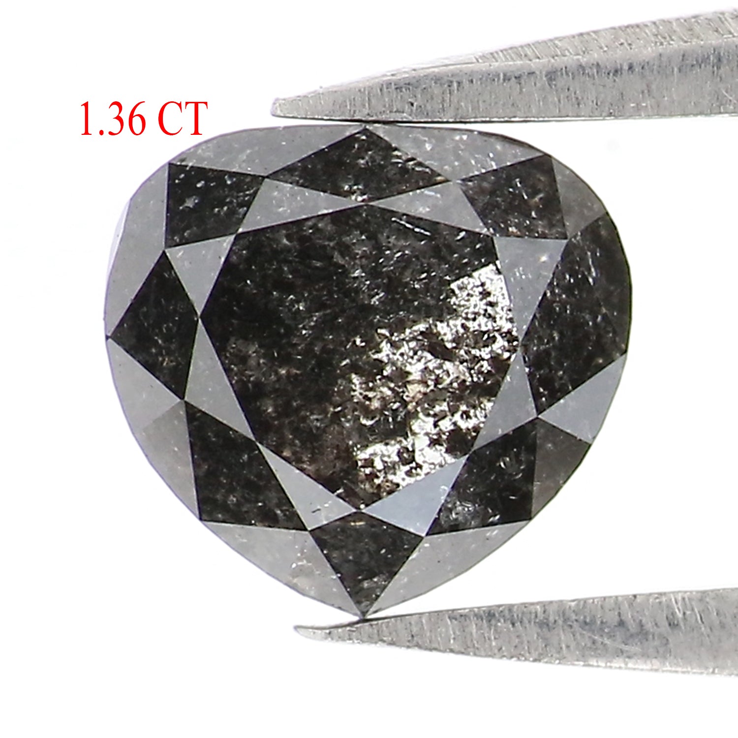 1.36 CT Natural Loose Heart Shape Diamond Salt And Pepper Heart Rose Cut Diamond 6.50 MM Black Grey Color Heart Cut Rose Cut Diamond QL5092