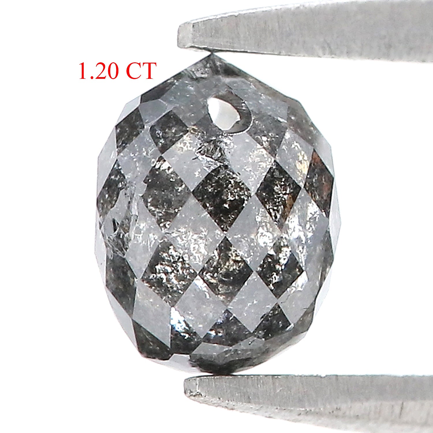 1.20 CT Natural Loose Briolette Shape Diamond Salt And Pepper Drop Cut Diamond 6.20 MM Natural Black Grey Color Drop Rose Cut Diamond LQ5676