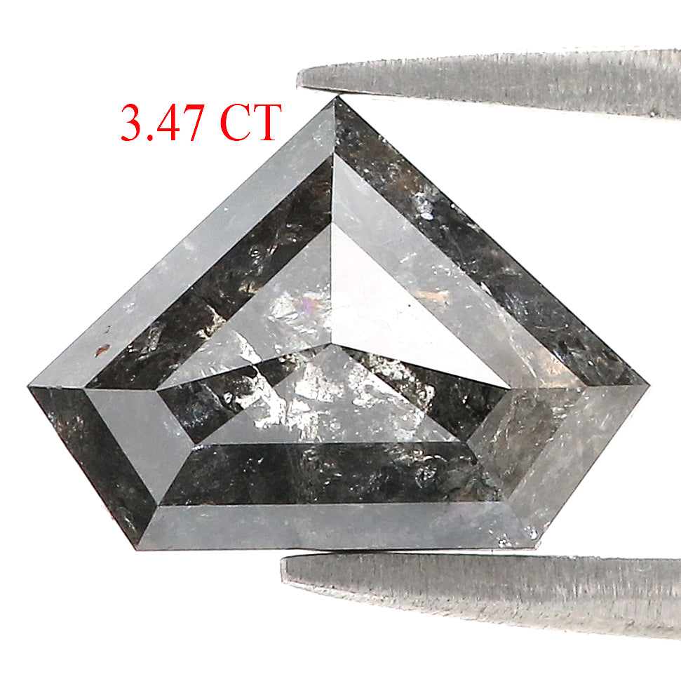 3.47 CT Natural Loose Shield Diamond Black Grey Color Diamond 8.75 MM Natural Loose Diamond Salt And Pepper Shield Rose Cut Diamond QL962