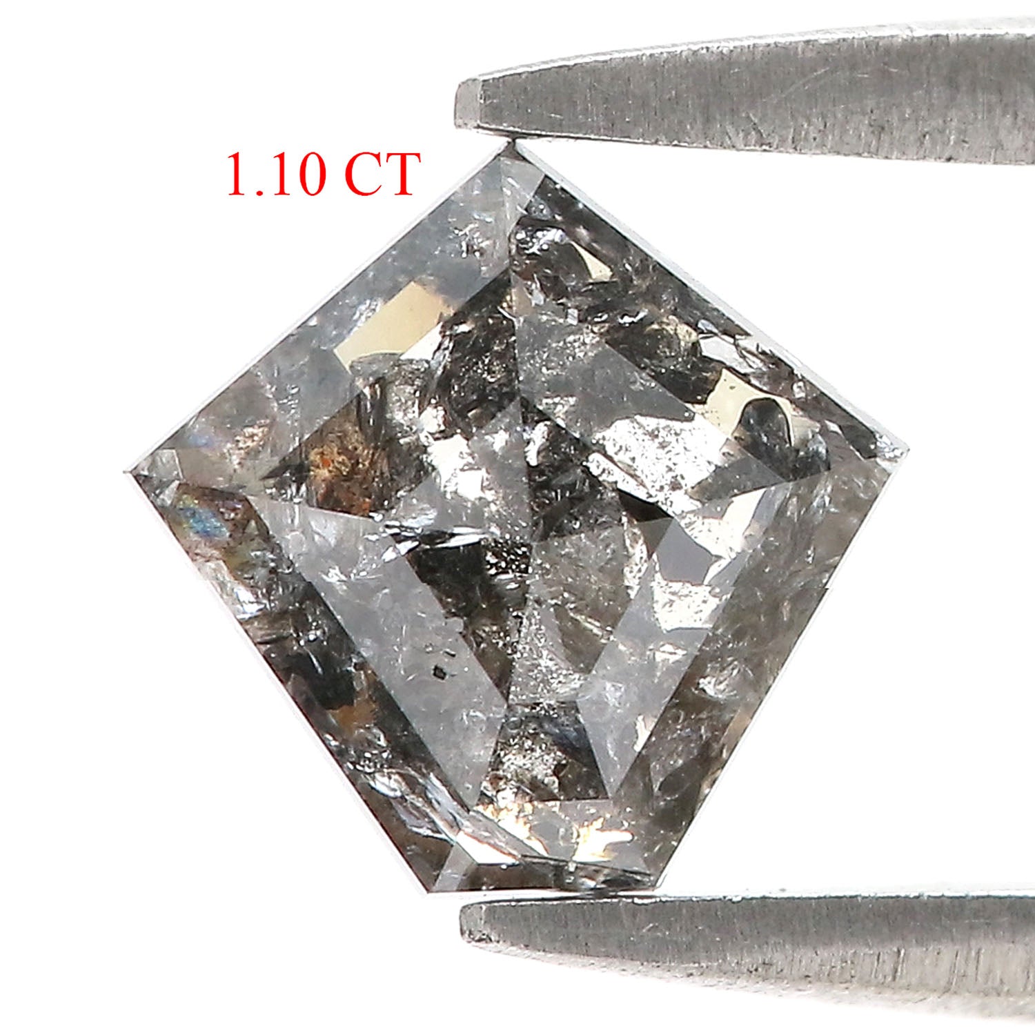 1.10 Ct Natural Loose Pentagon Shape Diamond Salt And Pepper Pentagon Cut Diamond 7.45 MM Black Gray Color Pentagon Rose Cut Diamond QL601