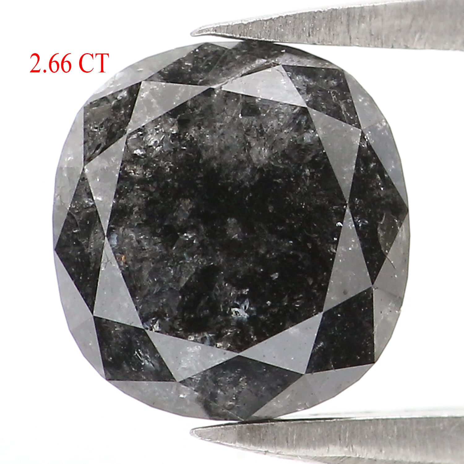 2.66 CT Natural Loose Cushion Shape Diamond Salt And Pepper Cushion Shape Diamond 7.60 MM Black Grey Color Cushion Rose Cut Diamond LQ2835