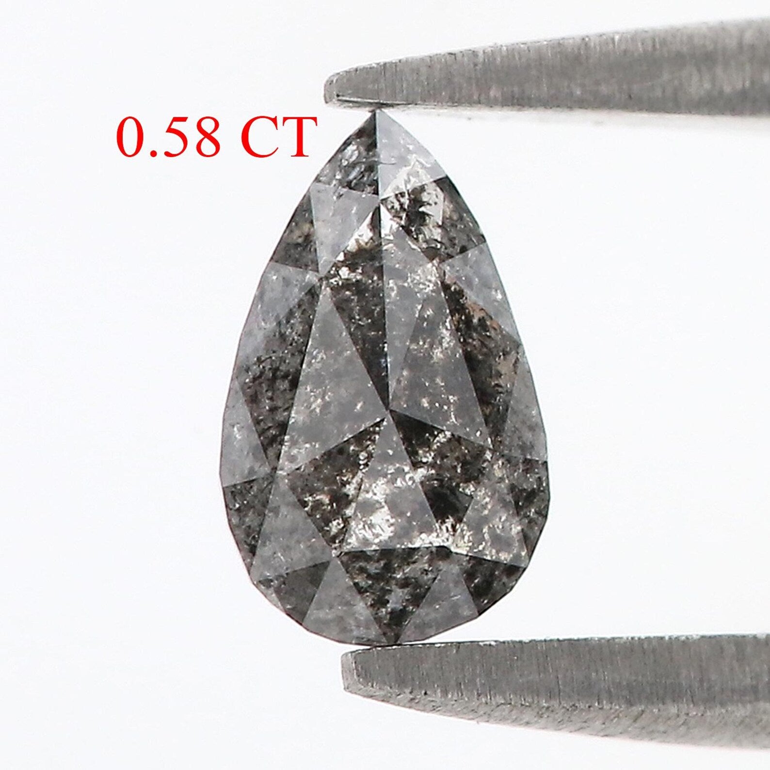 0.58 CT Natural Loose Pear Shape Diamond Salt And Pepper Pear Diamond 7.05 MM Natural Loose Black Grey Color Pear Rose Cut Diamond N9259