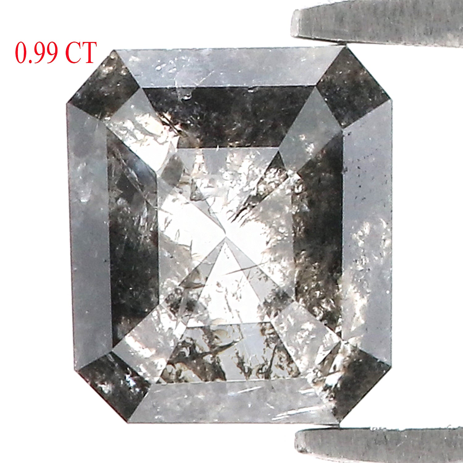 0.99 CT Natural Loose Emerald Shape Diamond Salt And Pepper Emerald Shape Diamond 6.40 MM Black Grey Color Emerald Rose Cut Diamond LQ1337