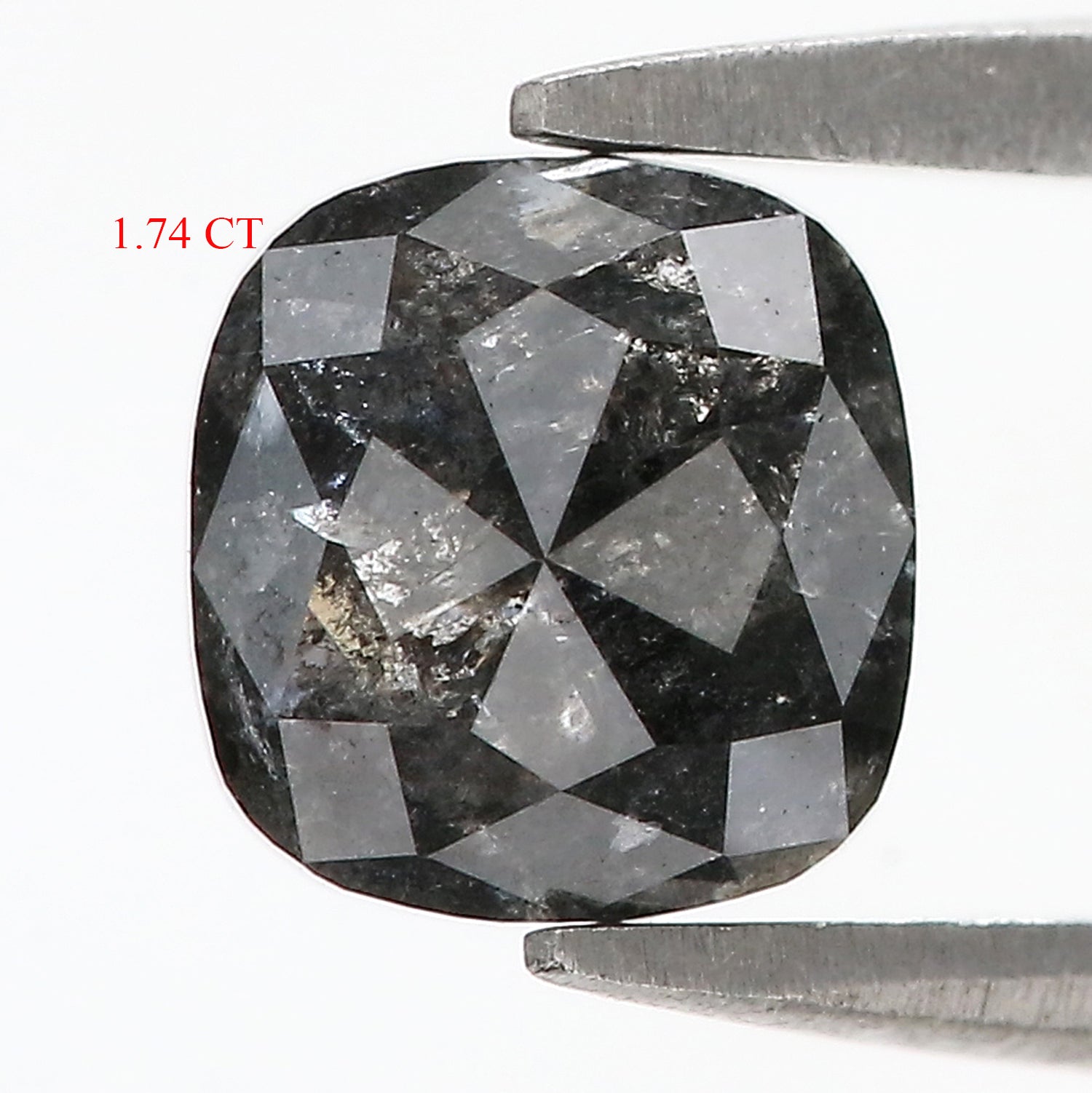 1.74 CT Natural Loose Cushion Shape Diamond Salt And Pepper Cushion Shape Diamond 6.95 MM Black Grey Color Cushion Rose Cut Diamond QL461