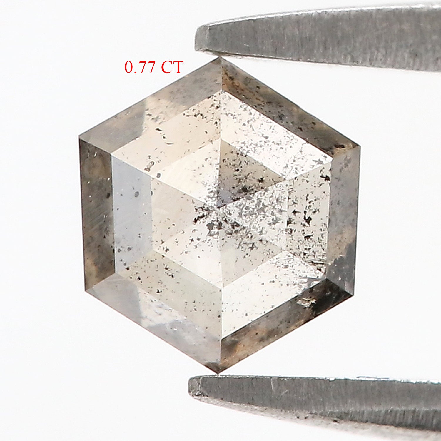 0.77 CT Natural Loose Hexagon Shape Diamond Salt And Pepper Hexagon Shape Diamond 5.95 MM Black Grey Color Hexagon Rose Cut Diamond QL9543