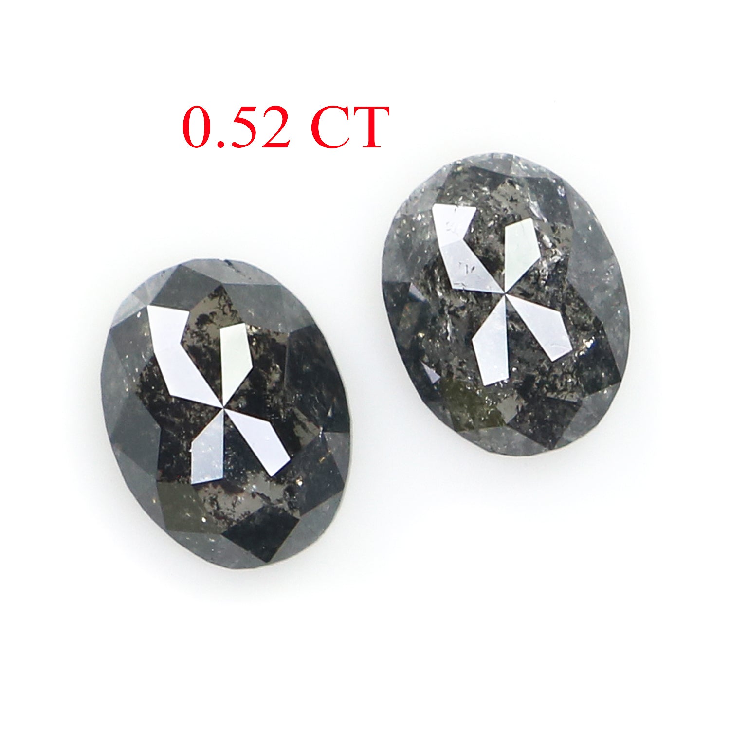 0.52 Ct Natural Loose Oval Shape Pair Diamond Salt And Pepper Oval Cut Diamond 4.70 MM Natural Black Gray Color Oval Rose Cut Diamond NQ2304