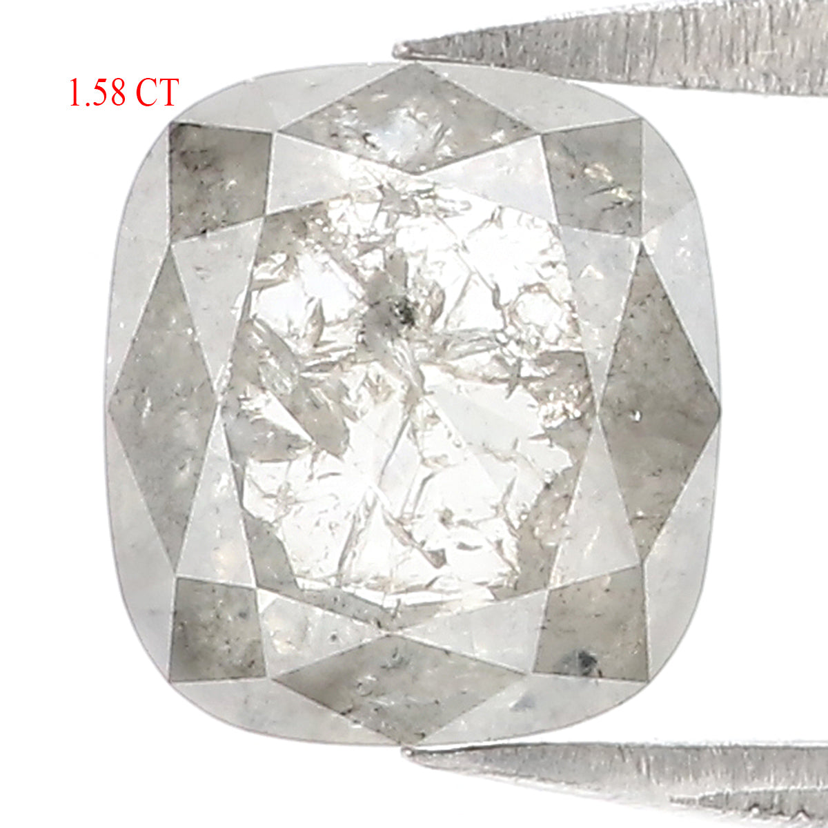 1.58 CT Natural Loose Cushion Shape Diamond Salt And Pepper Cushion Cut Diamond 7.45 MM Natural Grey Color Cushion Rose Cut Diamond LC75