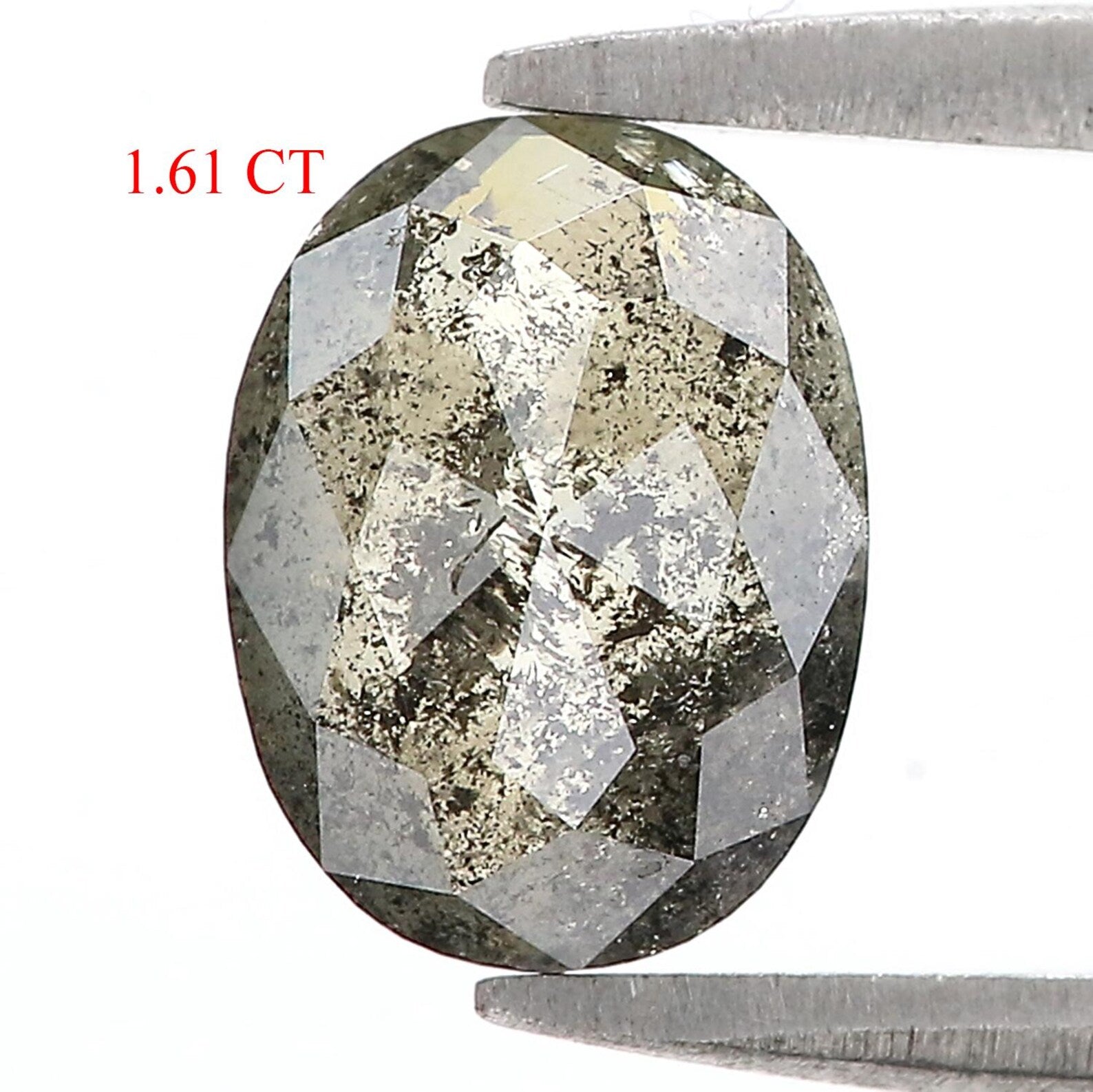 1.61 Ct Natural Loose Oval Shape Diamond Salt and Pepper Oval Diamond 8.55 MM Natural Loose Black Grey Color Oval Rose Cut Diamond QN870