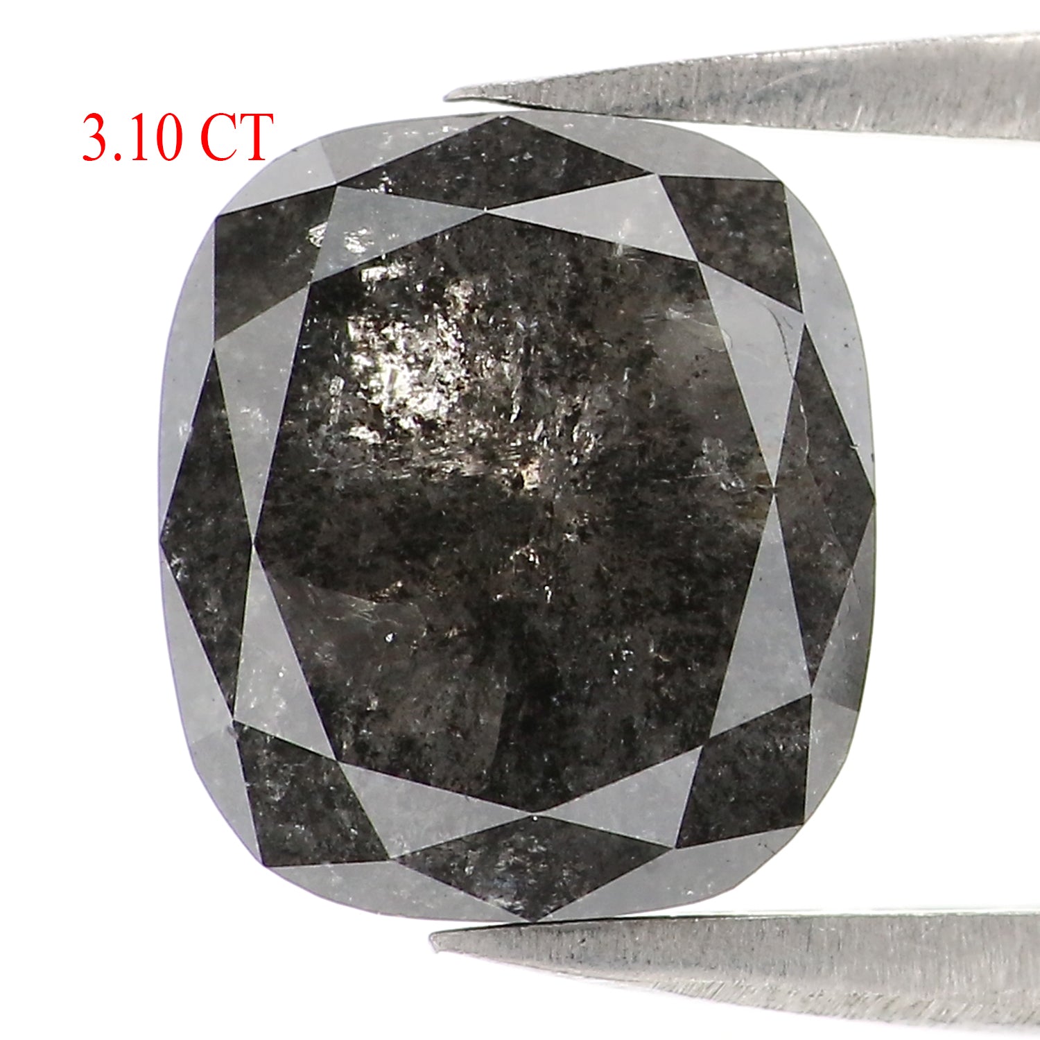 3.10 CT Natural Loose Cushion Shape Diamond Salt And Pepper Cushion Diamond 9.20 MM Natural Black Grey Color Cushion Rose Cut Diamond LC18
