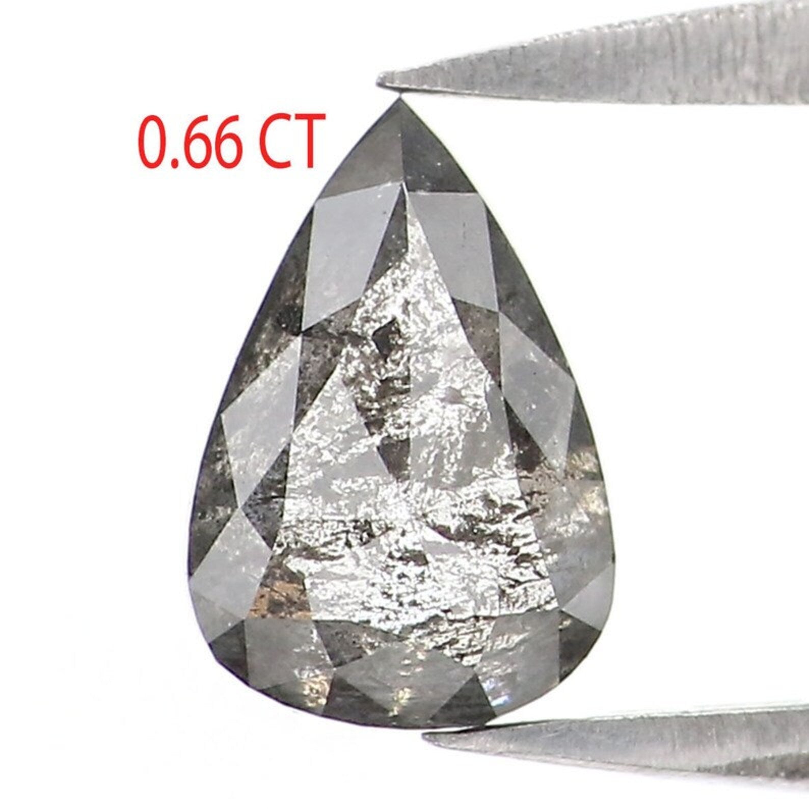 0.66 CT Natural Loose Pear Cut Diamond Salt And Pepper Diamond 6.95 MM Natural Loose Diamond Black Grey Color Pear Rose Cut Diamond NQ2094