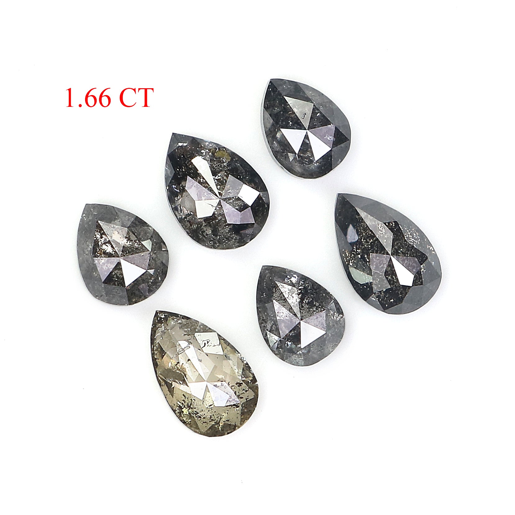 1.66 CT Natural Loose Pear Shape Diamond Salt And Pepper Pear Cut Diamond 4.20 MM Natural Loose Black Grey Color Pear Rose Cut Diamond LQ790