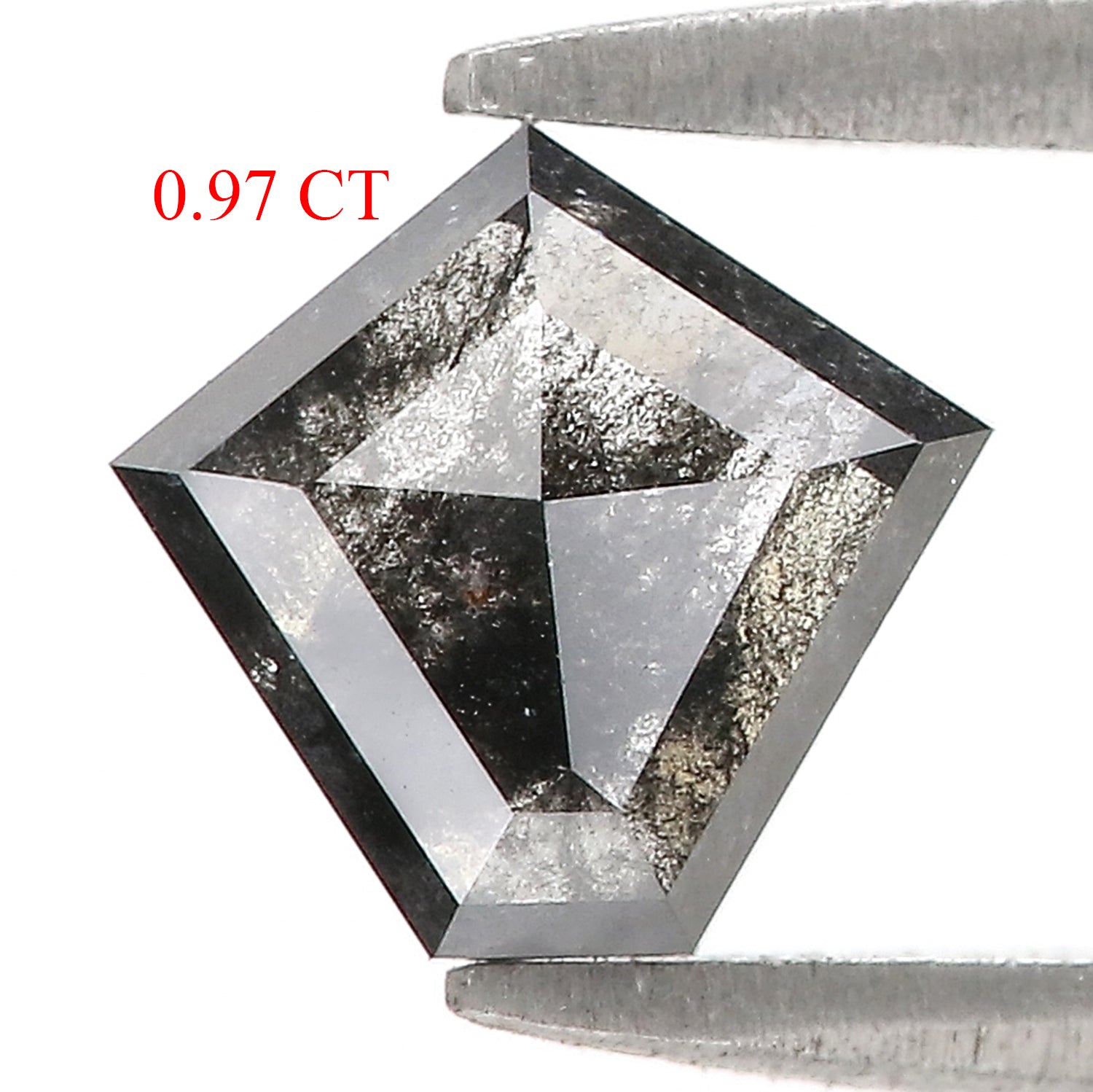0.97 Ct Natural Loose Pentagon Shape Diamond Salt And Pepper Pentagon Cut Diamond 6.85 MM Black Gray Color Pentagon Rose Cut Diamond QL9320