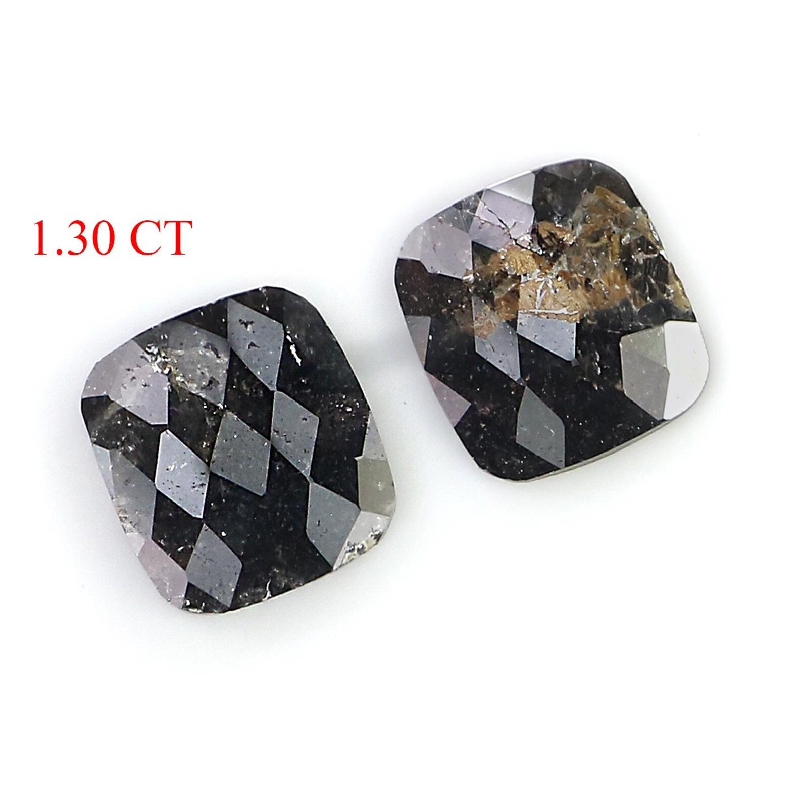 1.30 CT Natural Loose Cushion Cut Pair Diamond Black Color Cushion Shape Diamond 6.95 MM Natural Brown Color Cushion Rose Cut Diamond NQ2545