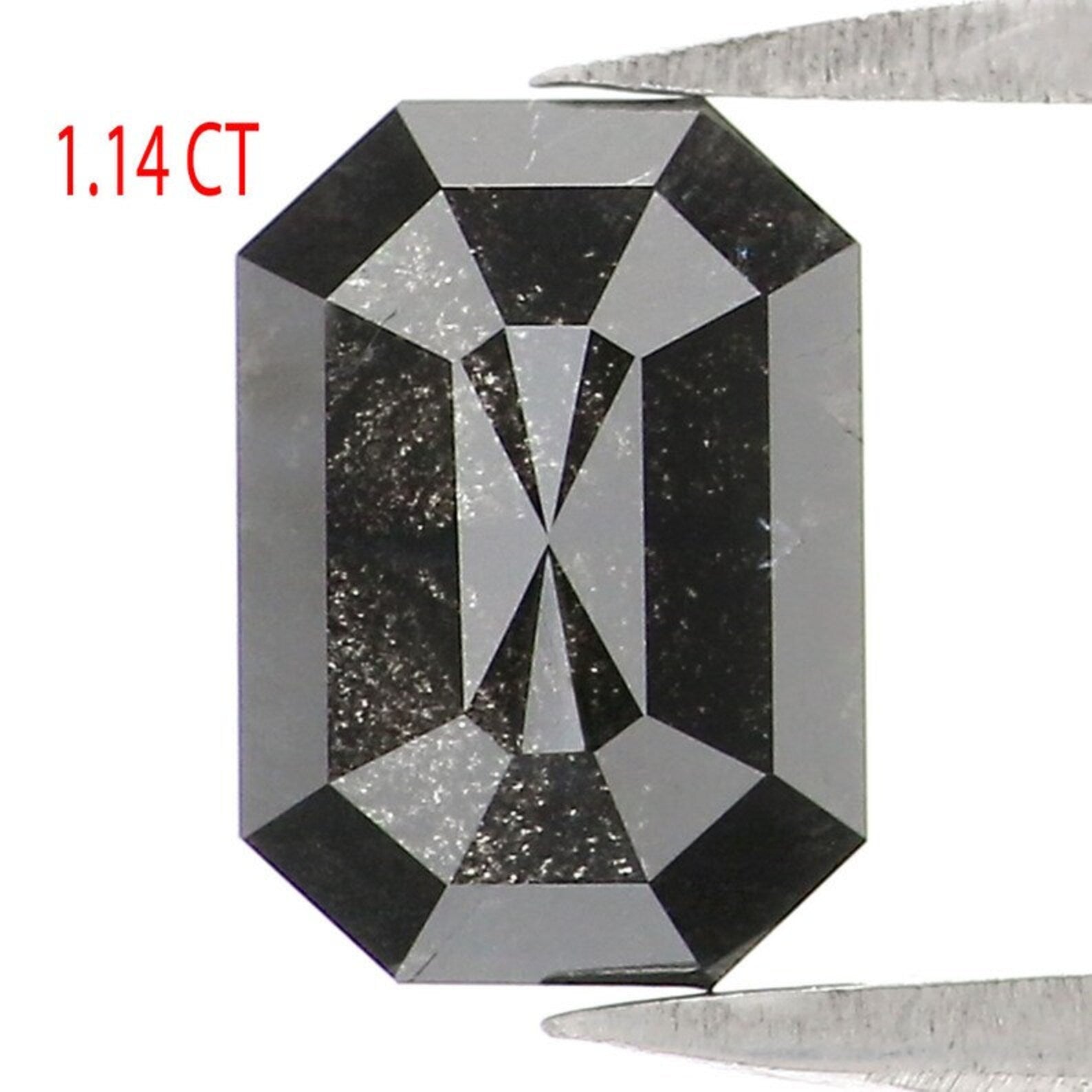1.14 Ct Natural Loose Emerald Shape Diamond Salt And Pepper Emerald Cut Diamond 7.40 MM Black Grey Color Emerald Rose Cut Diamond NQ2087