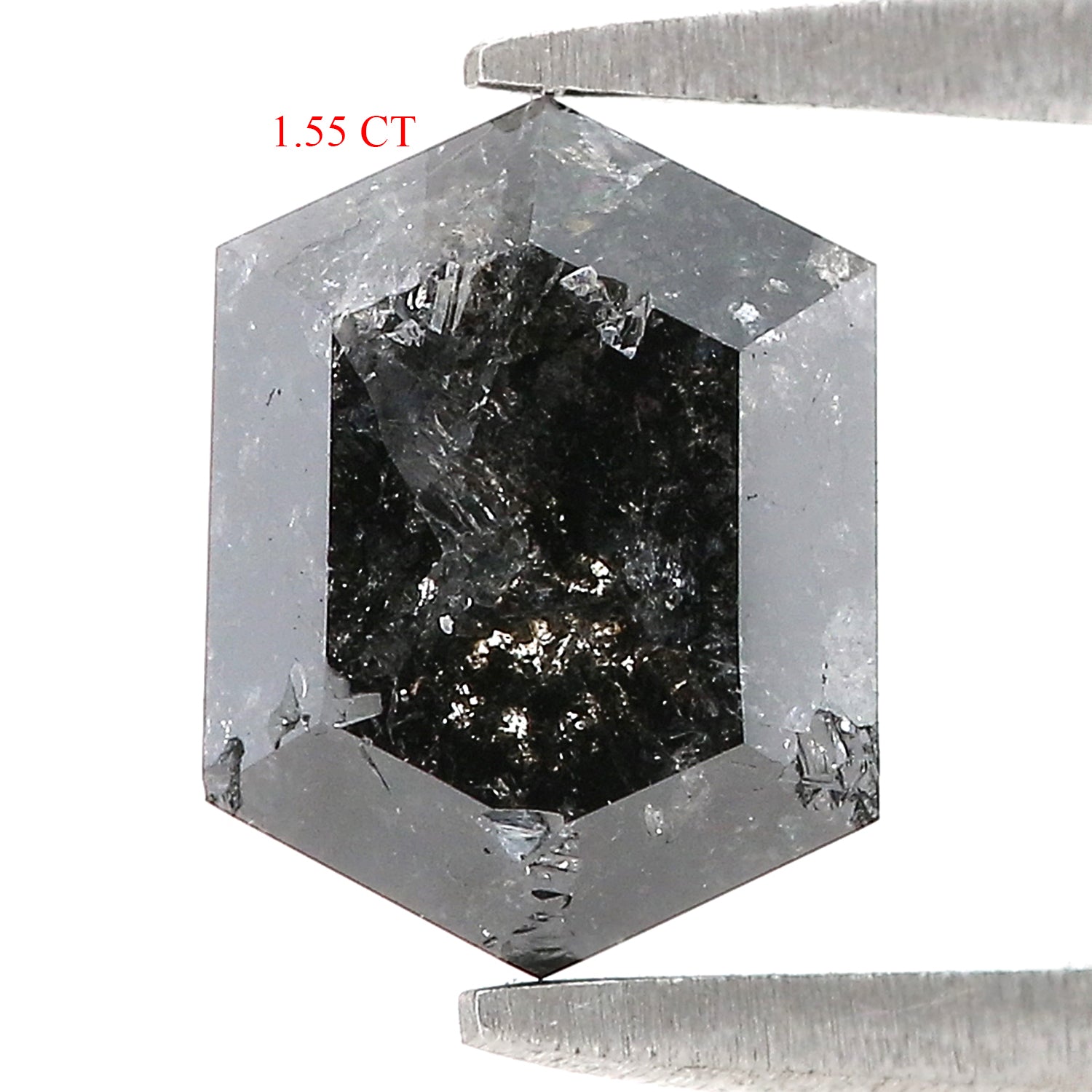 1.55 CT Natural Loose Hexagon Shape Diamond Salt And Pepper Hexagon Diamond 8.00 MM Black Grey Color Hexagon Shape Rose Cut Diamond QL734