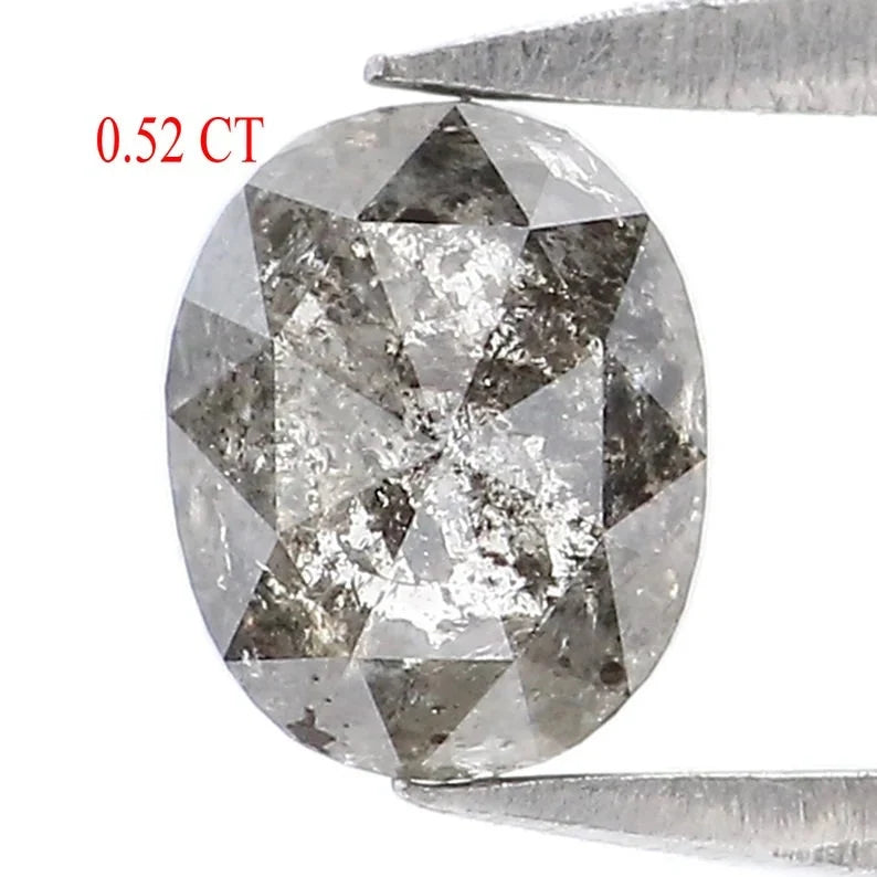 0.52 Ct Natural Loose Oval Shape Diamond Salt And Pepper Oval Cut Diamond 5.30 MM Natural Black Grey Color Oval Rose Cut Diamond NQ9258