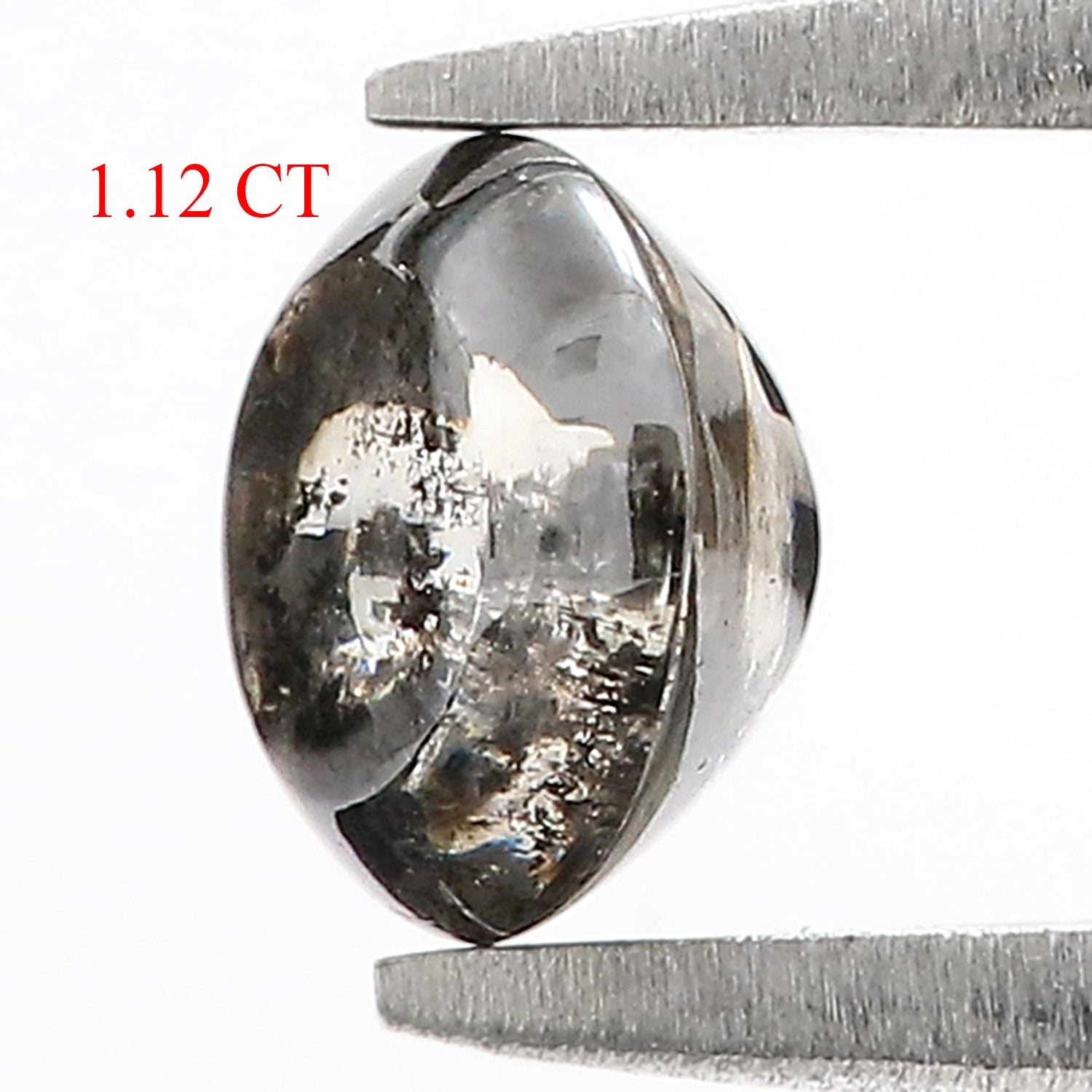 1.12 CT Unique Round Shape Salt And Pepper Sand Stone Cabochon Diamond 6.00 MM Natural Loose Black Grey Color Round Uncut Diamond L3492
