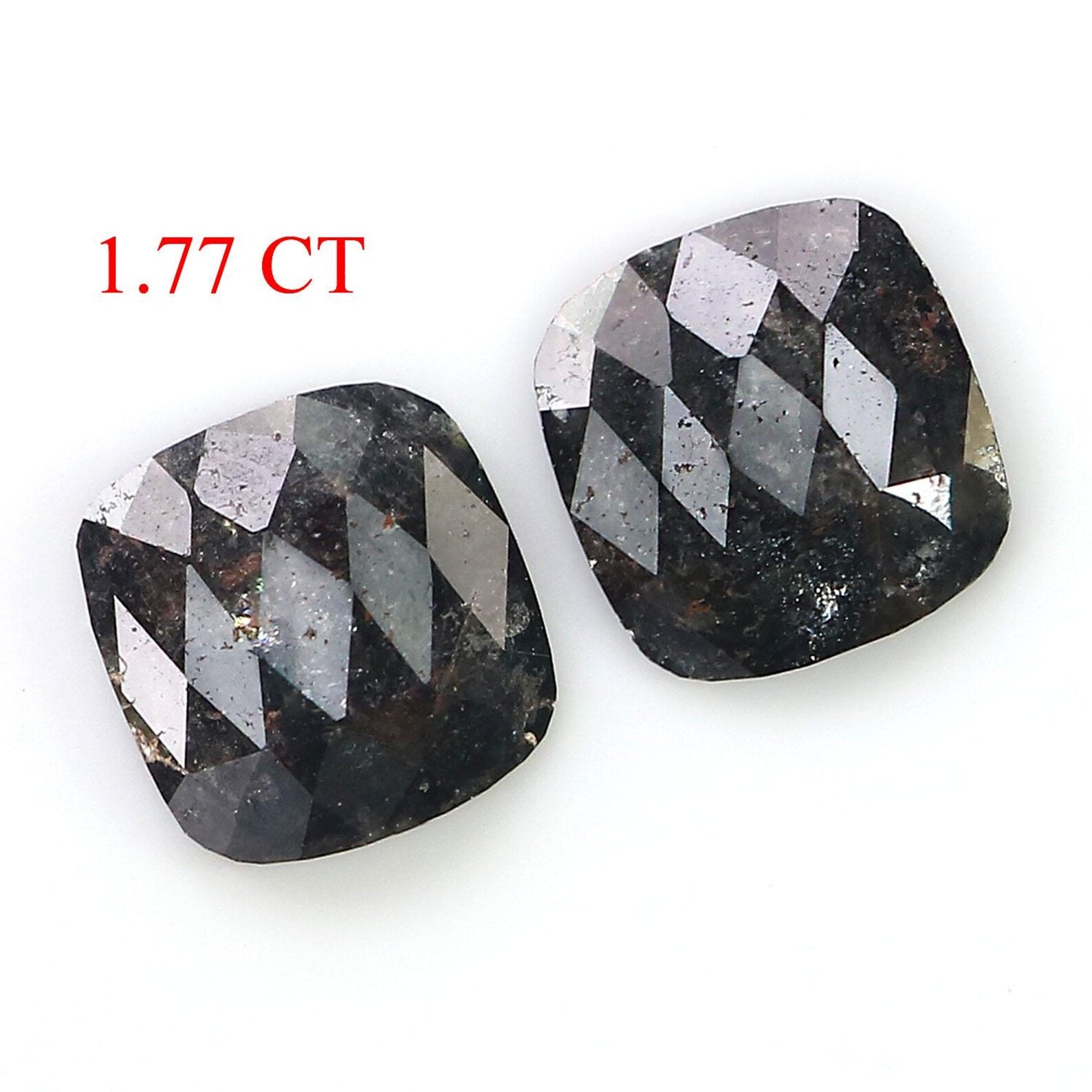 1.77 CT Natural Loose Cushion Shape Pair Diamond Salt And Pepper Cushion Diamond 7.70 MM Natural Black Grey Cushion Rose Cut Diamond NQ2541
