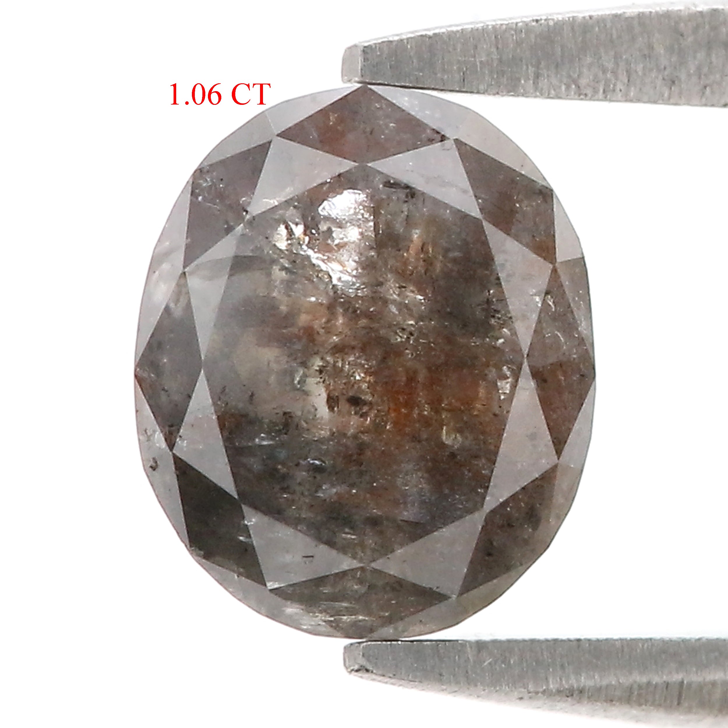 Natural Oval Salt and Pepper Diamond 1.06 CT Loose Rose Cut Black Grey Stone 6.99 MM Rustic Diamond For Custom Engagement Ring L3688