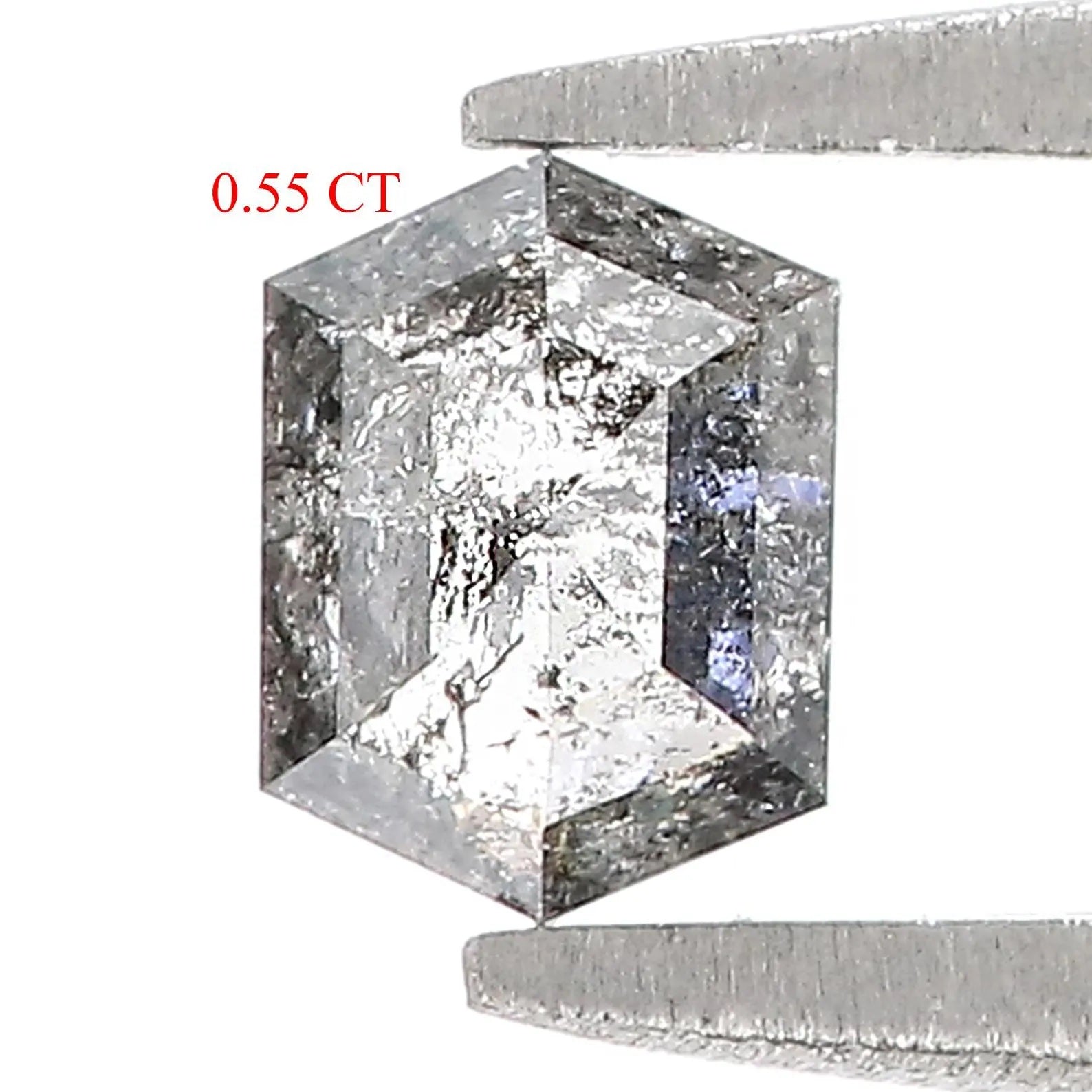 0.55 Ct Natural Loose Hexagon Shape Diamond Salt And Pepper Hexagon Diamond 5.50 MM Natural Black Grey Color Hexagon Rose Cut Diamond QN1481