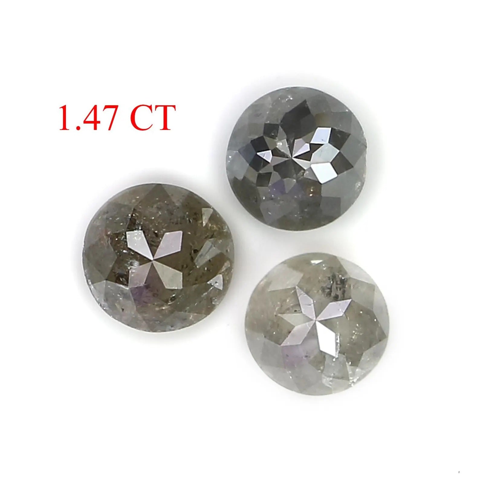 1.47 CT Natural Loose Round Shape Diamond Salt And Pepper Round Cut Diamond 4.40 MM Natural Black Grey Color Round Rose Cut Diamond NQ1812