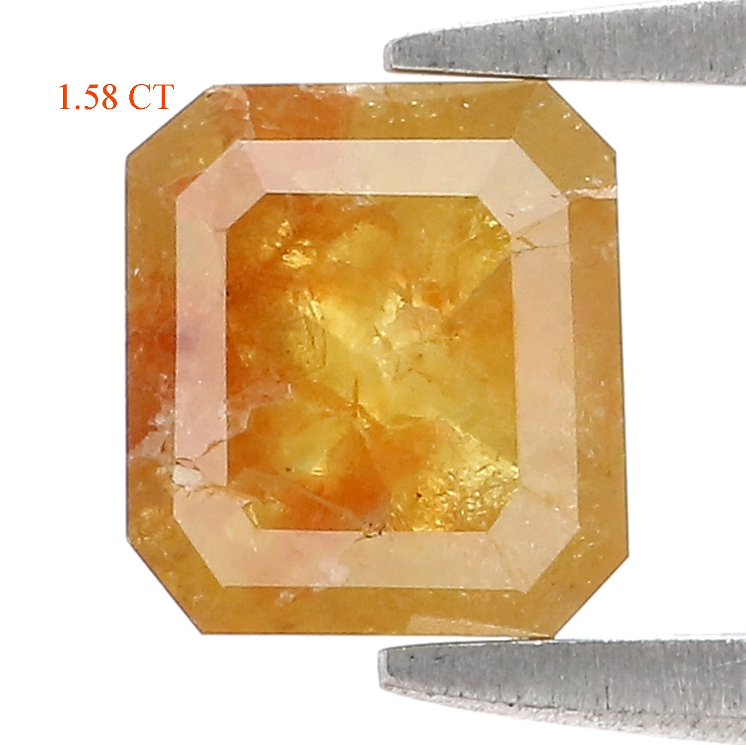 Natural Asscher Yellow Diamond 1.58 CT Loose Rose Cut Brown Stone 6.80 MM Rustic Diamond Asscher Diamond For Custom Engagement Ring L3633