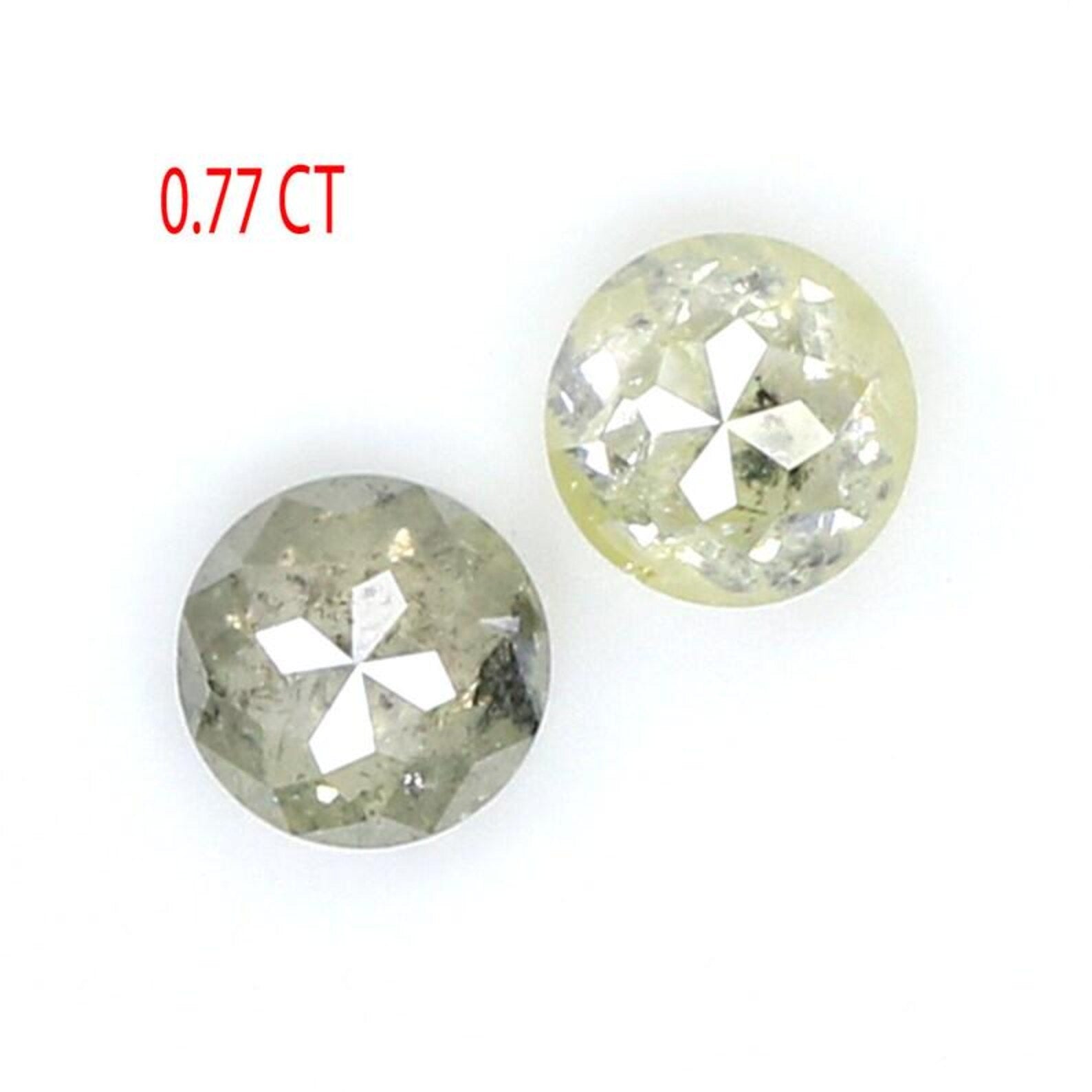 0.77 CT Natural Loose Round Shape Pair Diamond Grey Color Round Diamond 4.20 MM Natural Diamond Yellow Color Round Rose Cut Diamond NQ8062