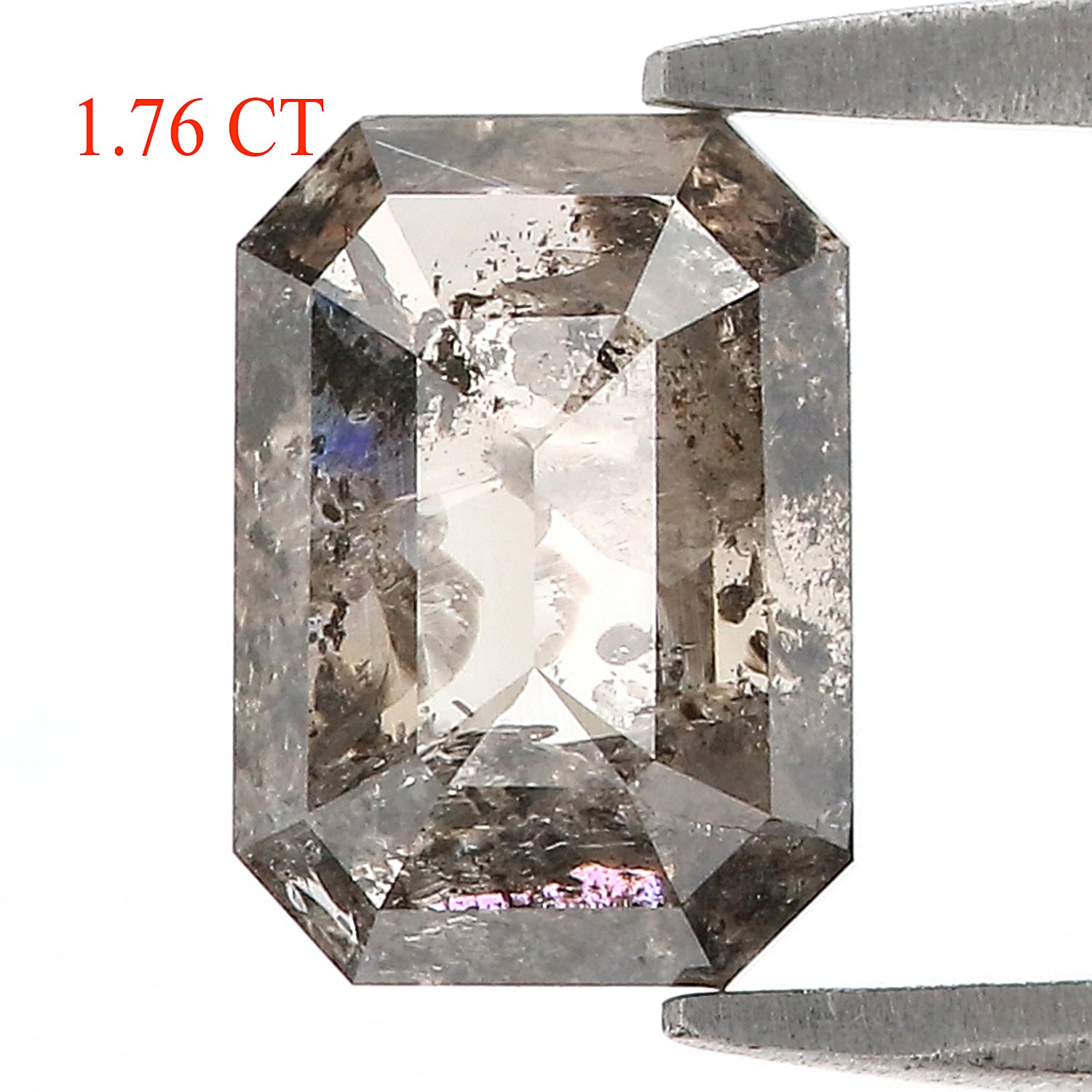 1.76 CT Natural Loose Emerald Shape Diamond Salt And Pepper Emerald Diamond 8.15 MM Natural Black Grey Color Emerald Rose Cut Diamond L3449