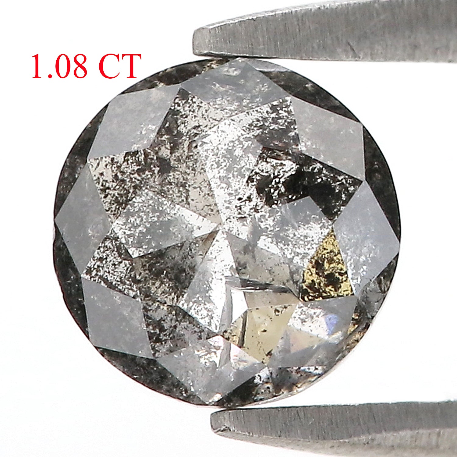 1.08 Ct Natural Loose Round Rose Cut Diamond Black Grey Color Rose Cut Diamond 6.35 MM Natural Loose Salt And Pepper Rose Cut Diamond QL1402