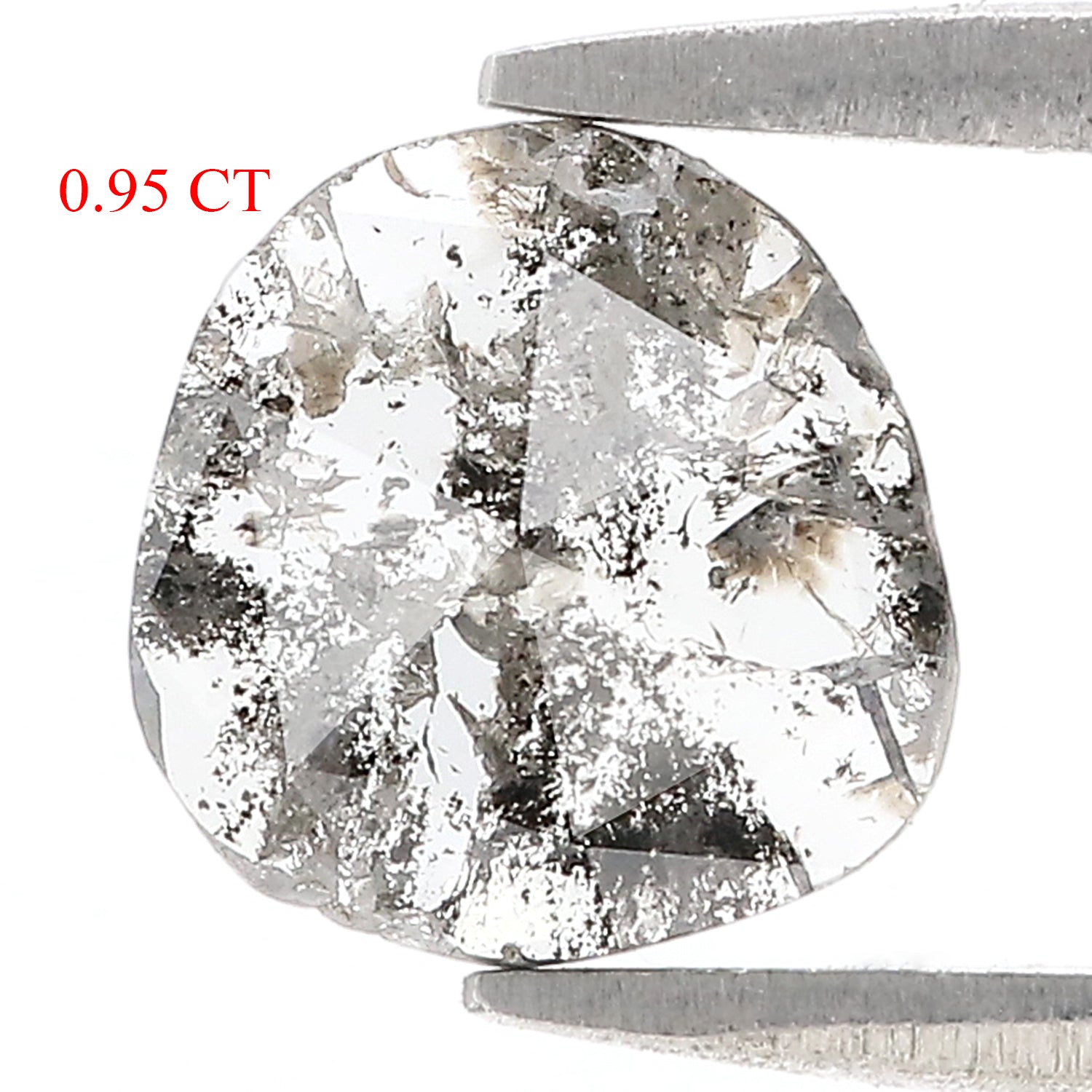 0.95 CT Natural Loose Slice Shape Diamond Salt And Pepper Slice Uncut Diamond 8.15 MM Natural Black Grey Slice Irregular Cut Diamond L3553