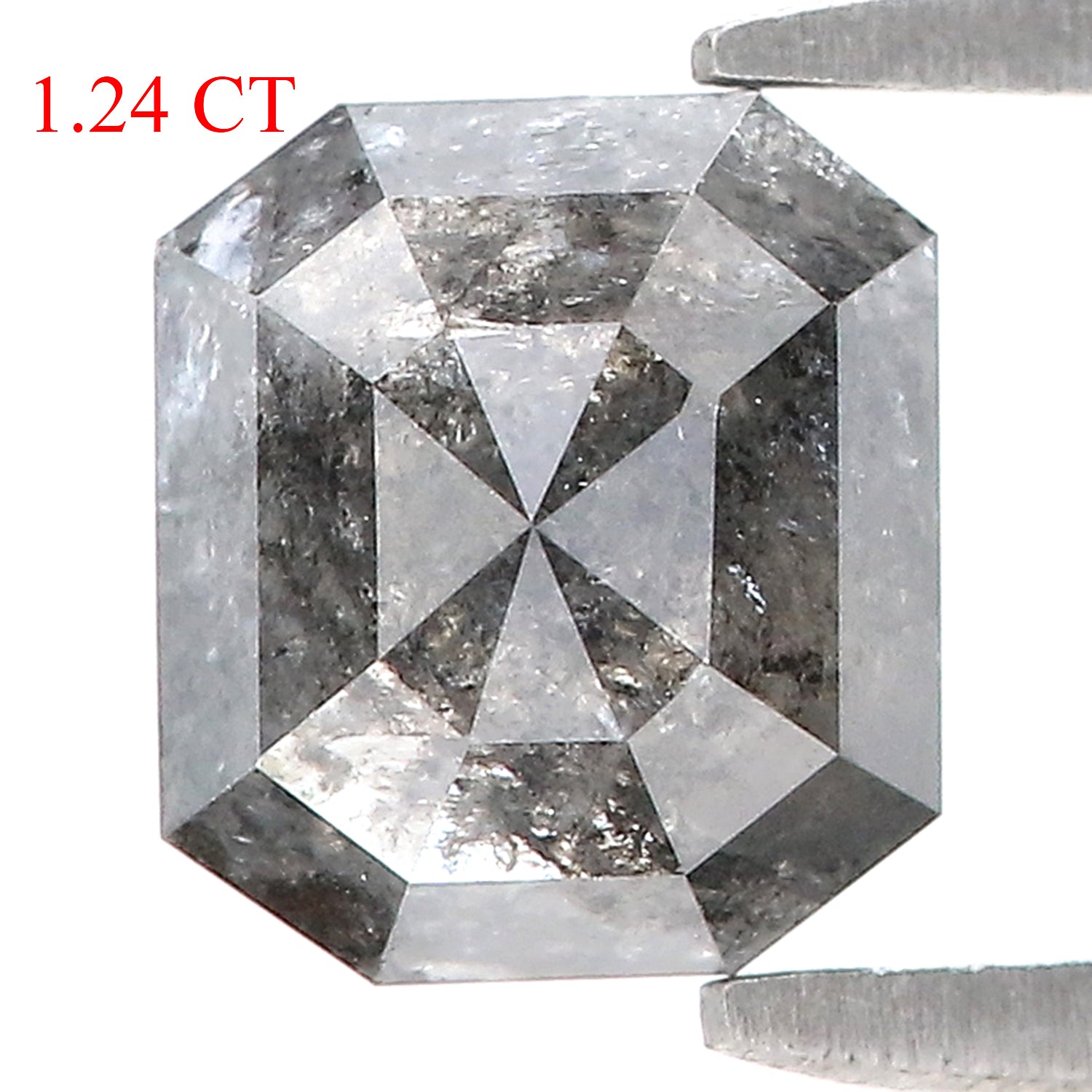 1.24 CT Natural Loose Emerald Shape Diamond Salt And Pepper Emerald Diamond 6.30 MM Natural Black Grey Color Emerald Rose Cut Diamond N2613
