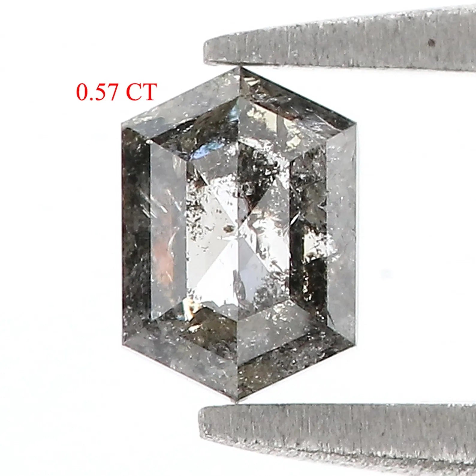 0.57 CT Natural Loose Hexagon Shape Diamond Salt And Pepper Hexagon Diamond 5.80 MM Natural Black Grey Color Hexagon Rose Cut Diamond QN1254