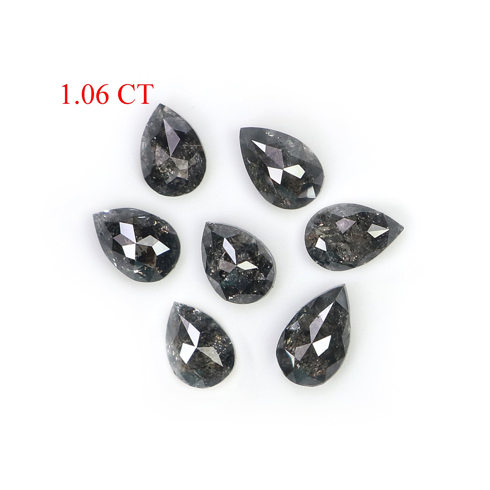 1.06 CT Natural Loose Pear Shape Diamond Salt And Pepper Pear Cut Diamond 3.85 MM Natural Black Grey Color Pear Shape Rose Cut Diamond L1280