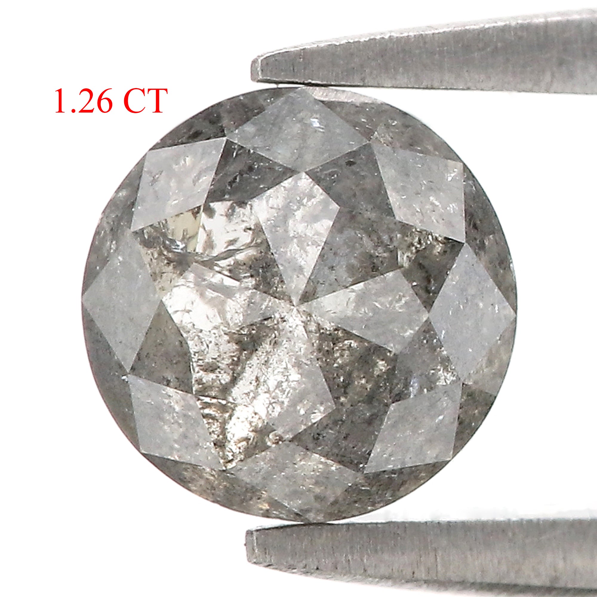 Natural Round Salt and Pepper Diamond 1.26 CT Loose Rose Cut Black Grey Stone 6.40 MM Rustic Diamond For Custom Engagement Ring L3679