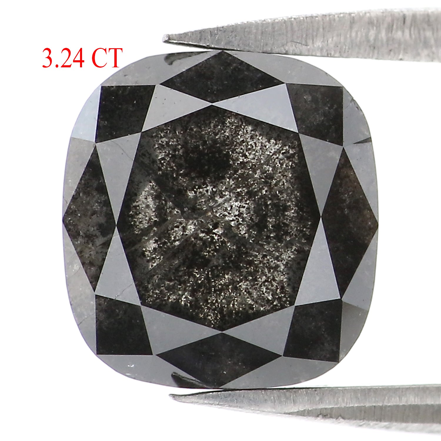 3.24 CT Natural Loose Cushion Shape Diamond Salt And Pepper Cushion Diamond 8.75 MM Natural Black Grey Color Cushion Rose Cut Diamond LC21