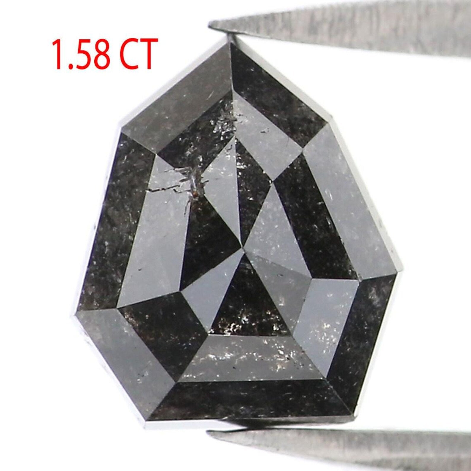 1.58 CT Natural Loose Shield Shape Diamond Salt And Pepper Shield Diamond 7.80 MM Natural Black Grey Color Shield Rose Cut Diamond NQ8244