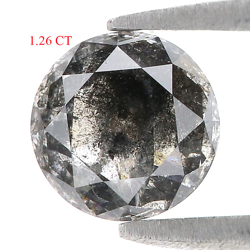 1.26 Ct Natural Loose Round Rose Cut Diamond Salt And Pepper Round Shape Diamond 6.70 MM Natural Black Grey Round Rose Cut Diamond LQ278