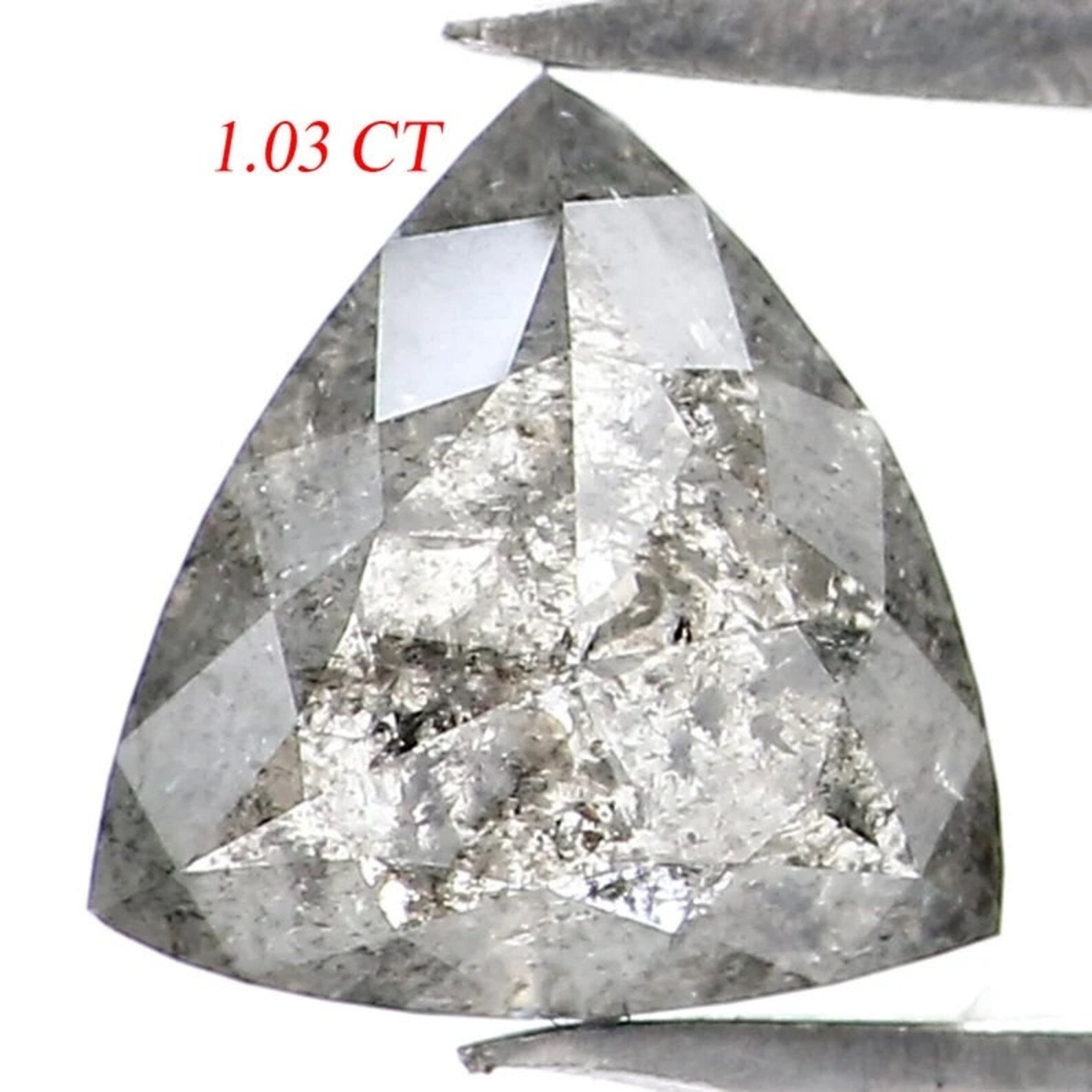 1.03 CT Natural Loose Triangle Diamond Salt And Pepper Triangle Diamond 6.40 MM Natural Black Gray Color Triangle Rose Cut Diamond QN9302