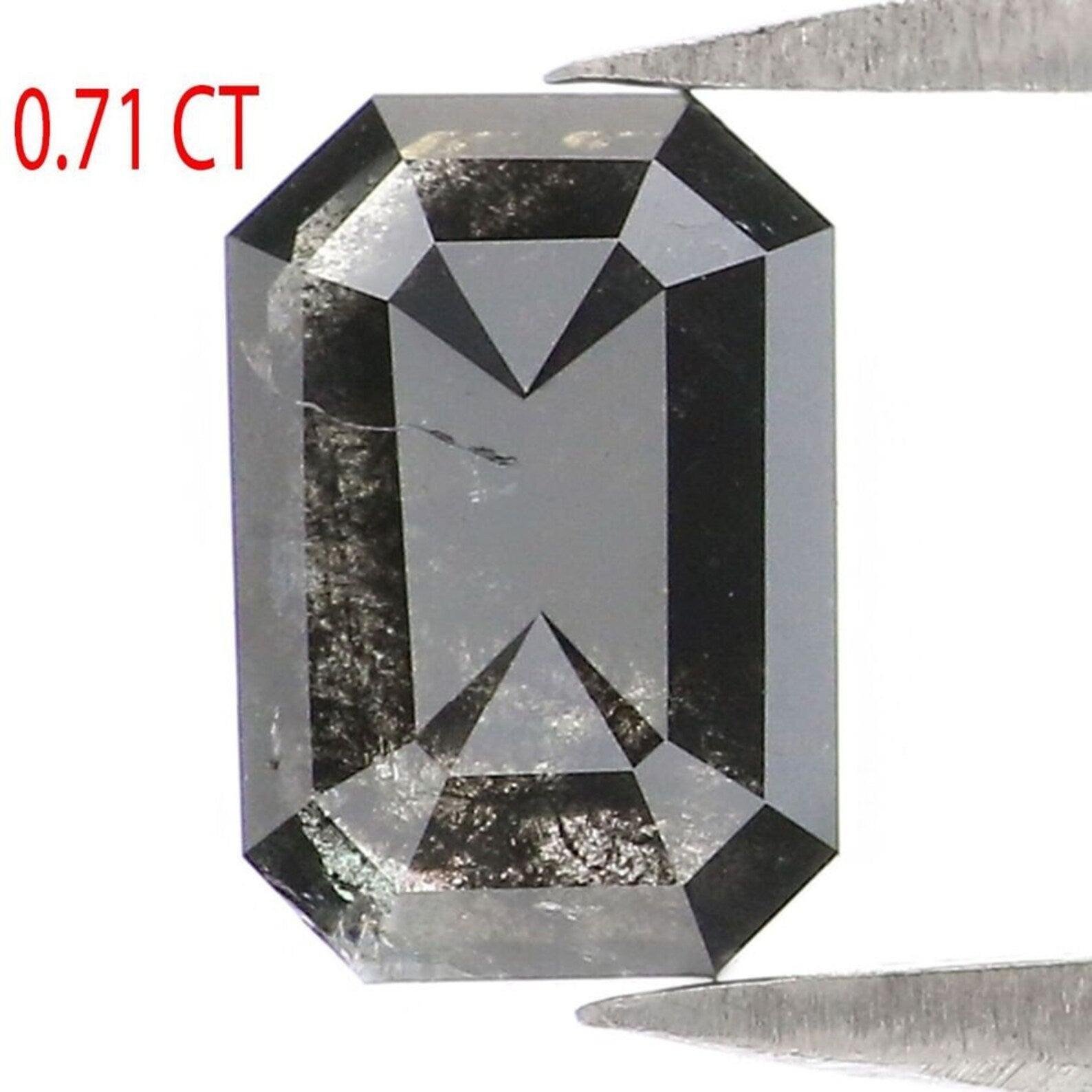 0.71 Ct Natural Loose Emerald Shape Diamond Salt And Pepper Emerald Diamond 6.85 MM Natural Black Grey Color Emerald Rose Cut Diamond NQ2071