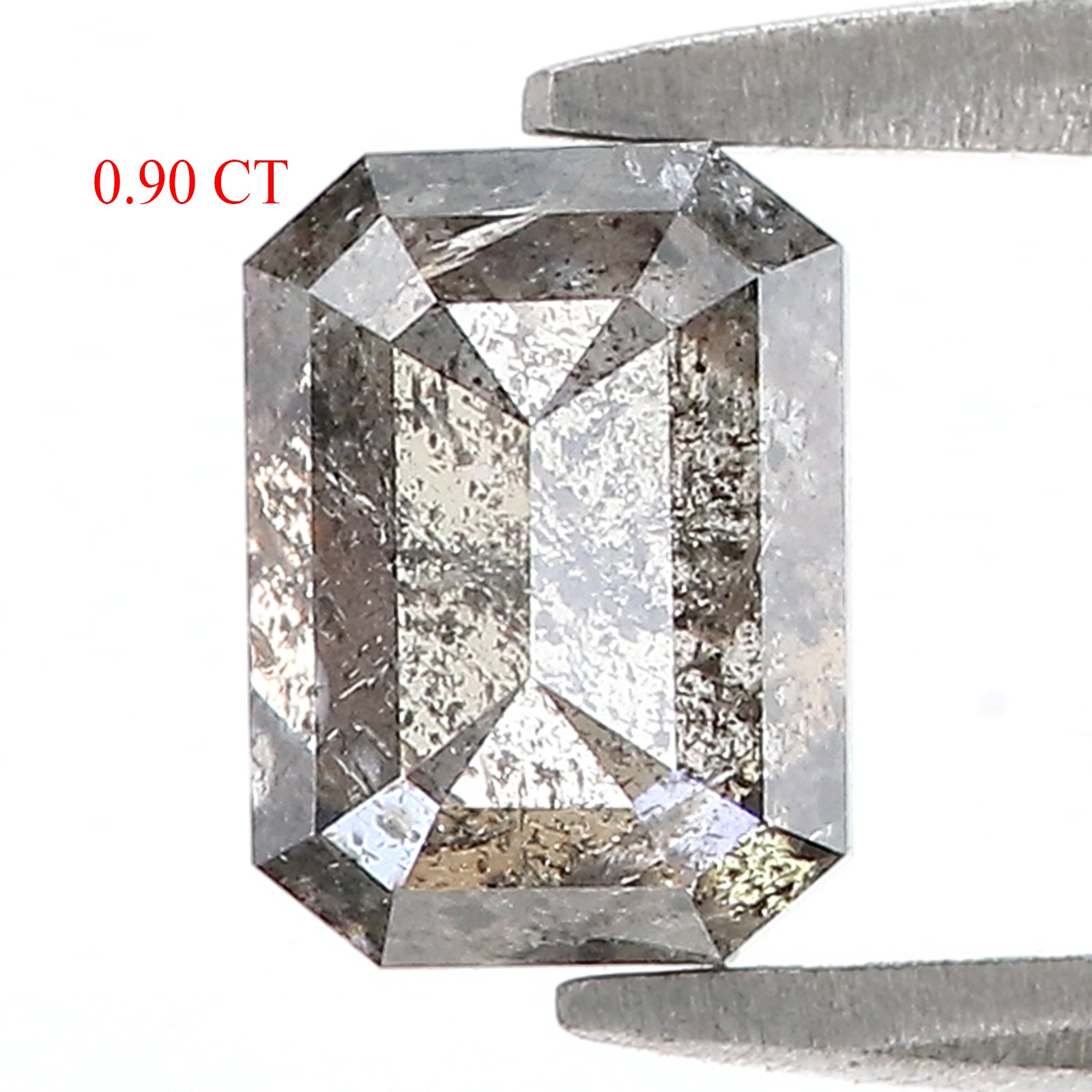 0.90 Ct Natural Loose Emerald Shape Diamond Salt And Pepper Emerald Diamond 6.30 MM Natural Black Grey Color Emerald Rose Cut Diamond N2627