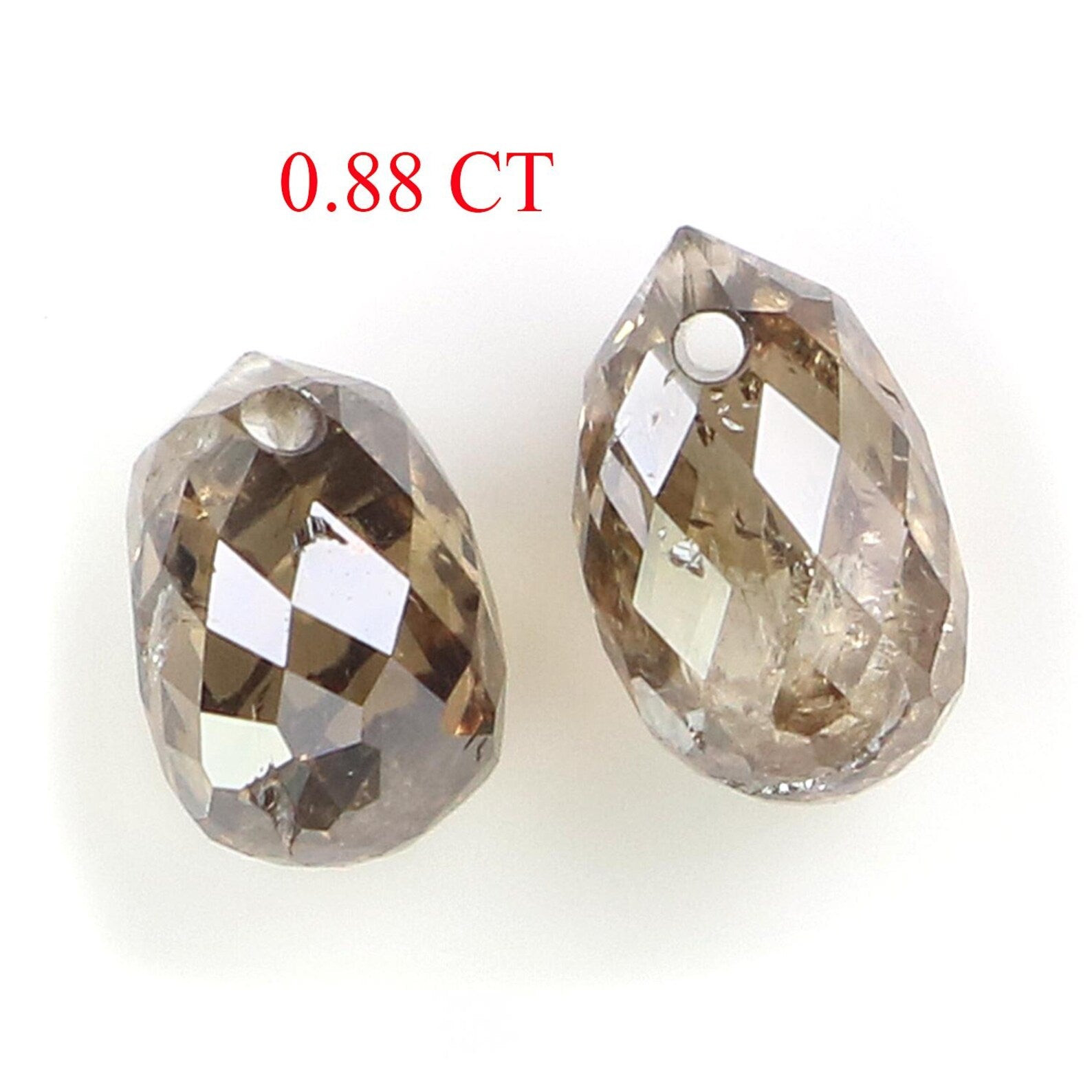 0.88 CT Natural Loose Drop Shape Pair Diamond Brown Color Briolette Diamond 4.65 MM Natural Brown Color Diamond Drop Rose Cut Diamond NQ721