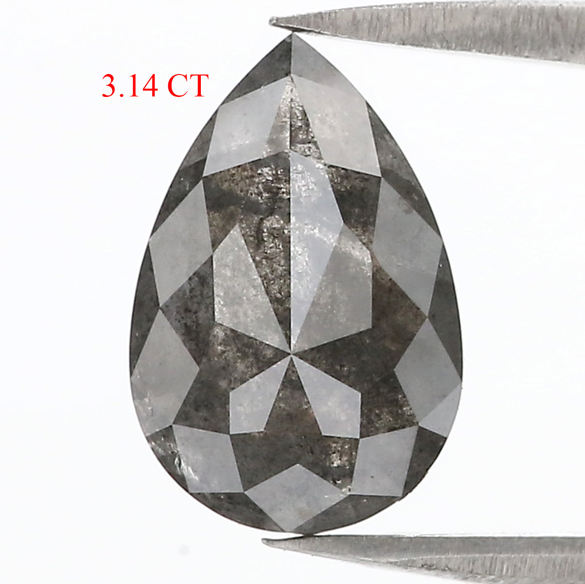 3.14 CT Natural Loose Pear Shape Diamond Salt And Pepper Pear Rose Cut Diamond 11.65 MM Natural Black Grey Color Pear Shape Diamond LQ3074