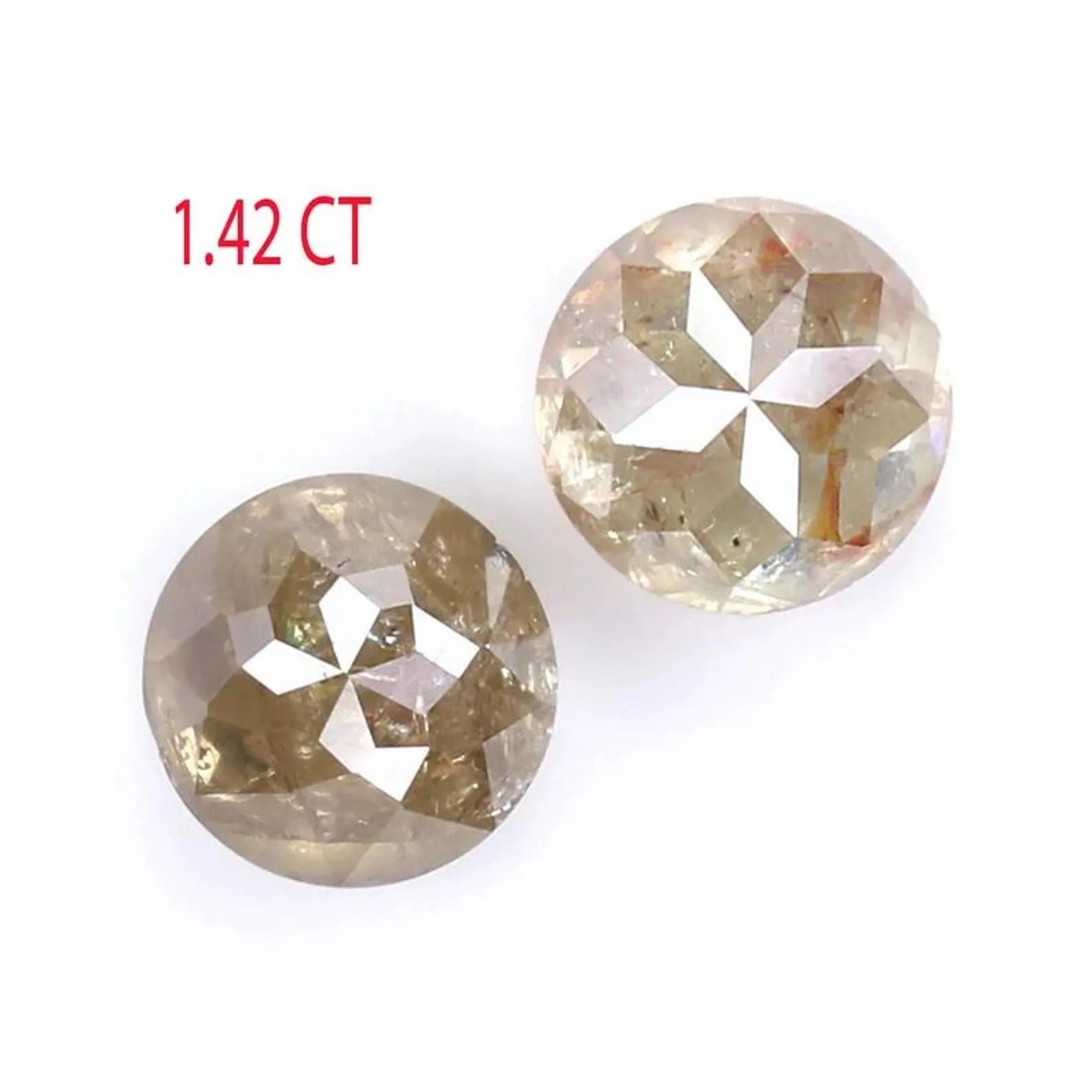 1.42 CT Natural Loose Round Cut Pair Diamond Light Brown Round Shape Diamond 5.00 MM Natural Loose Brown Color Round Rose Cut Diamond NQ1960