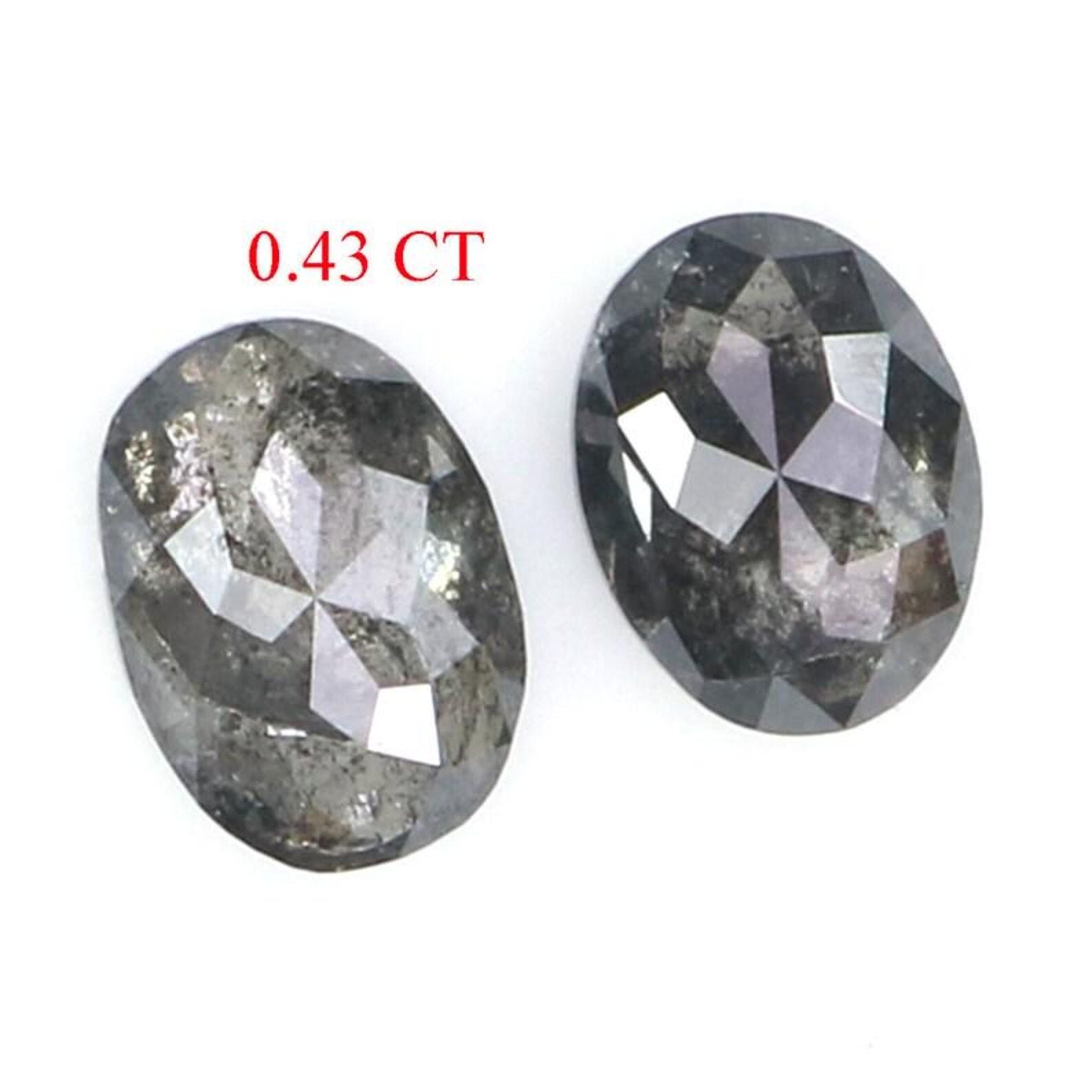 0.43 Ct Natural Loose Oval Shape Pair Diamond Salt And Pepper Oval Cut Diamond 4.60 MM Natural Black Gray Color Oval Rose Cut Diamond NQ2299