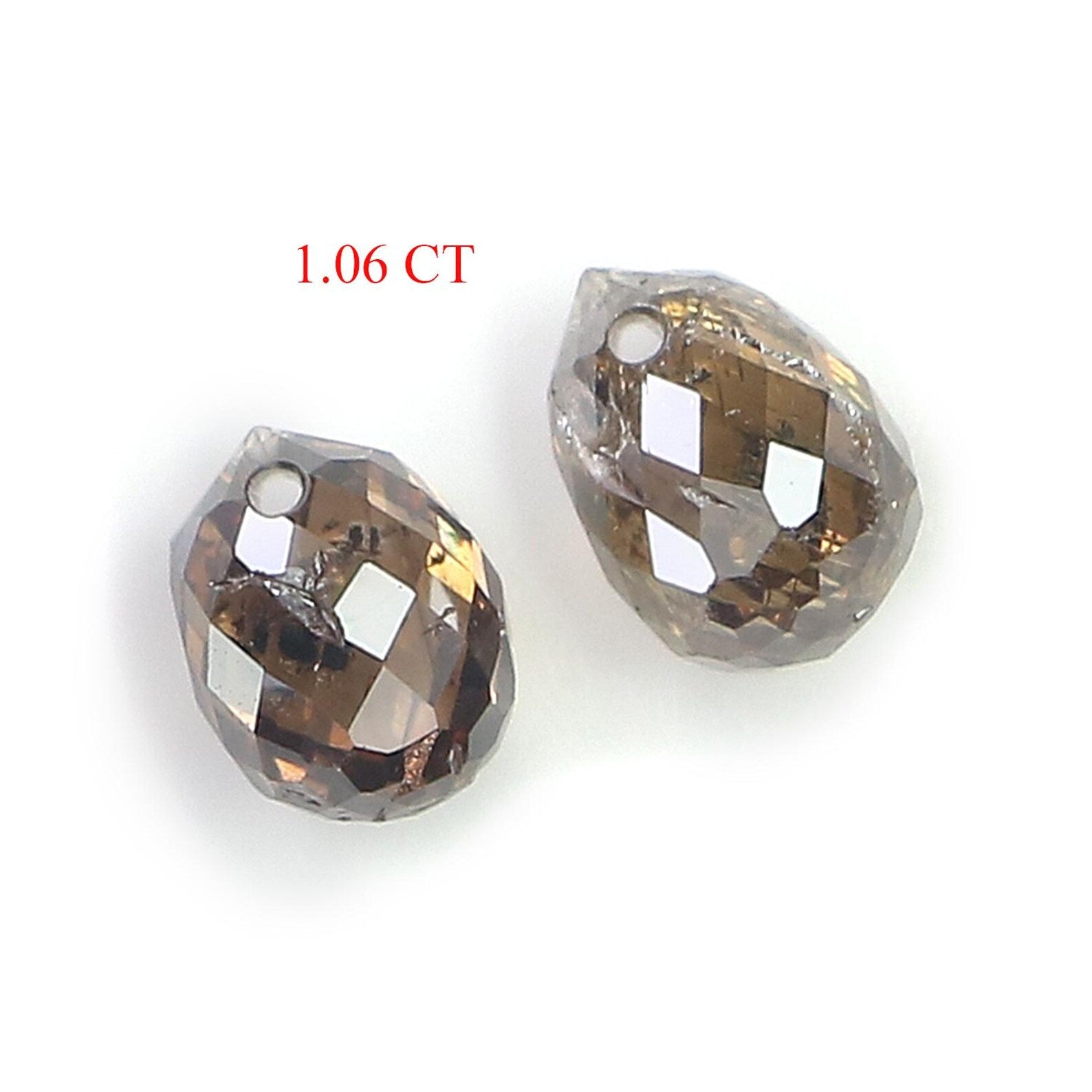 1.06 CT Natural Loose Drop Shape Pair Diamond Brown Color briolette Diamond 4.70 MM Natural Diamond Brown Color Drop Rose Cut Diamond NQ839